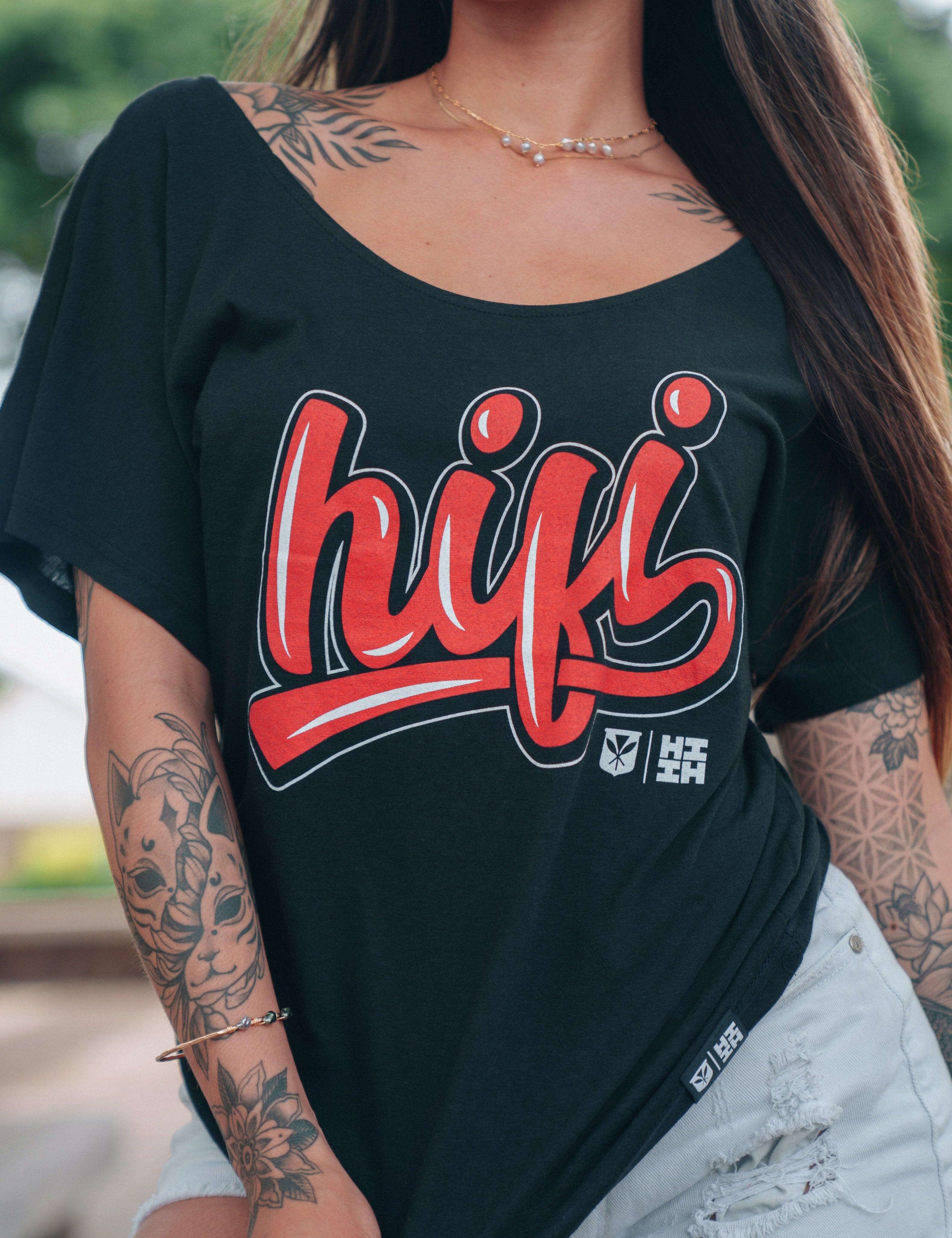 WOMEN'S HIFI SCRIPT RED TOP Shirts Hawaii's Finest 