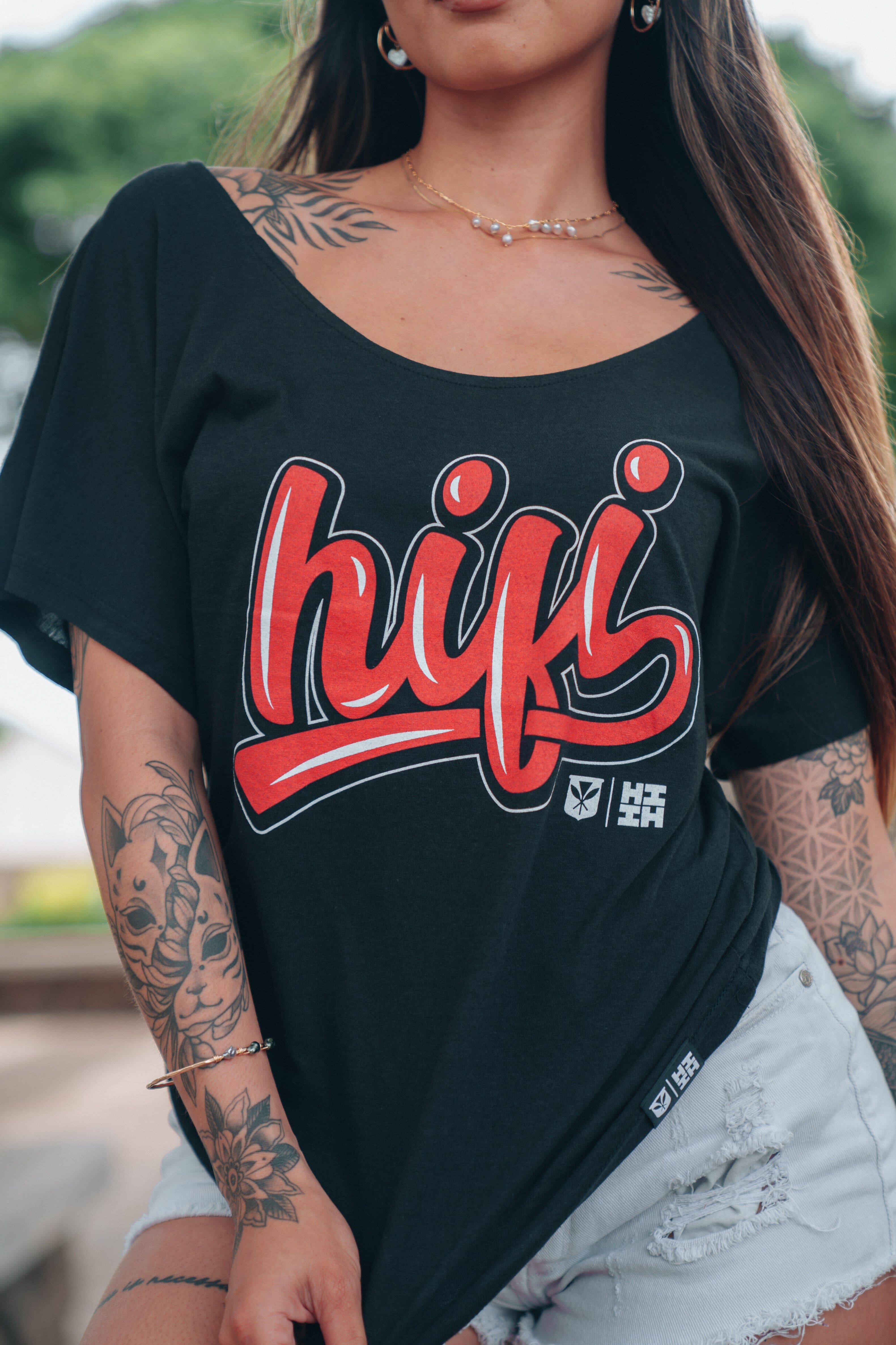 WOMEN'S HIFI SCRIPT RED TOP Shirts Hawaii's Finest 