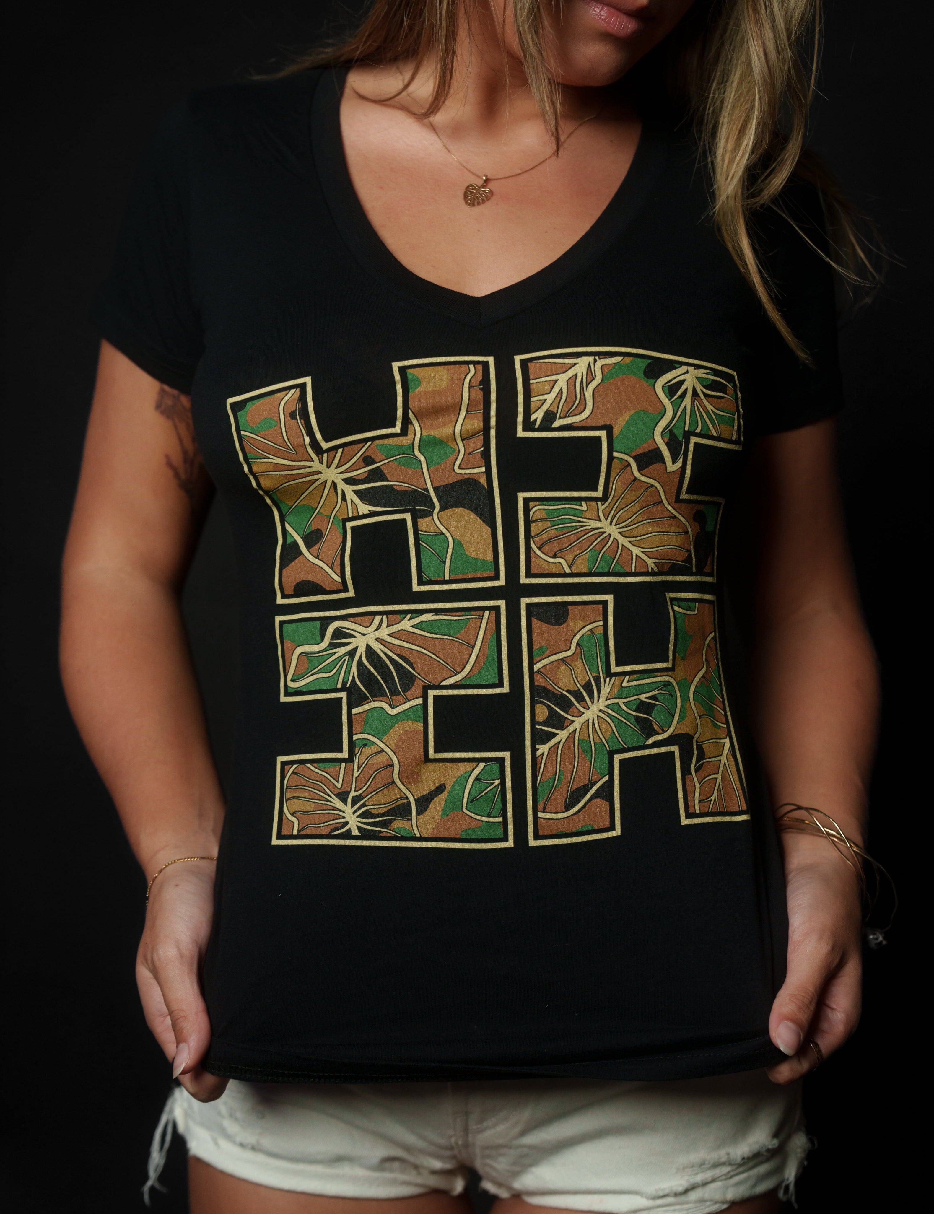 WOMEN'S KALO CAMO LOGO WOODLAND TOP Shirts Hawaii's Finest 