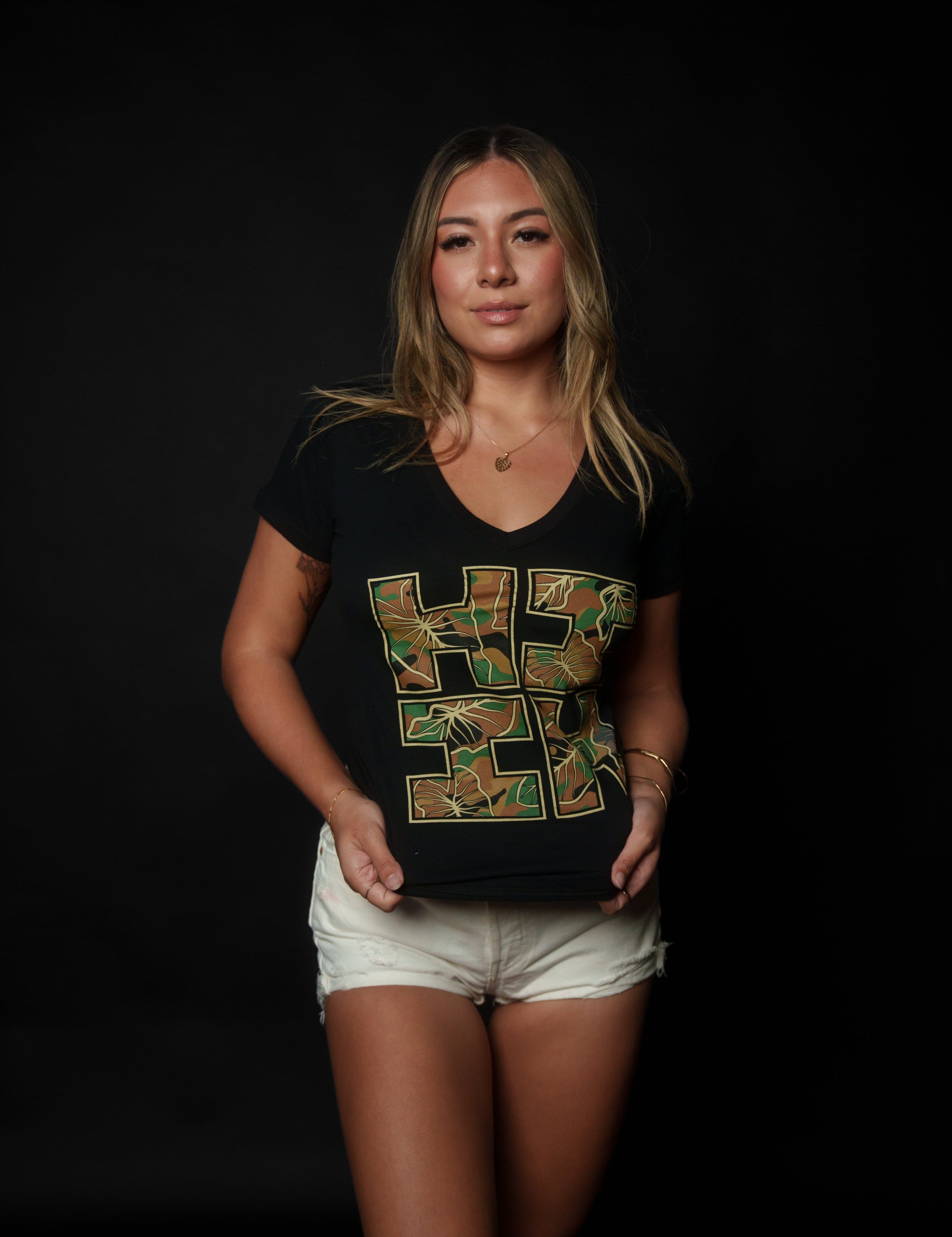 WOMEN'S KALO CAMO LOGO WOODLAND TOP Shirts Hawaii's Finest SMALL 