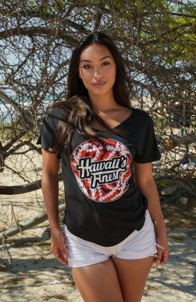 WOMEN'S LEI CIRCLE RED TOP Shirts Hawaii's Finest 
