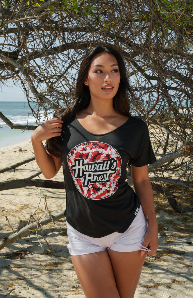 WOMEN'S LEI CIRCLE RED TOP Shirts Hawaii's Finest SMALL 