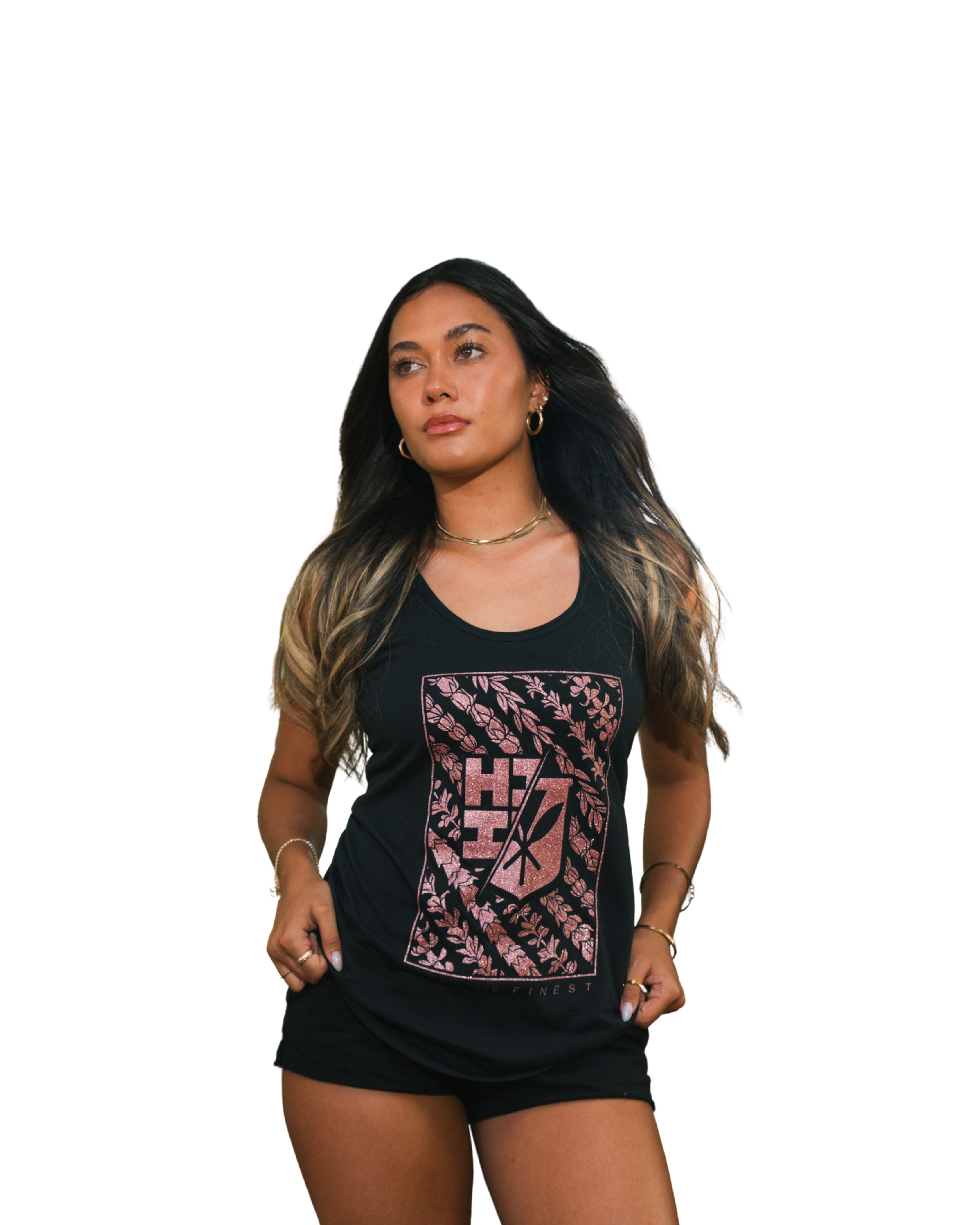 WOMEN'S LEI FRAME PINK SHIMMER TOP Shirts Hawaii's Finest SMALL 