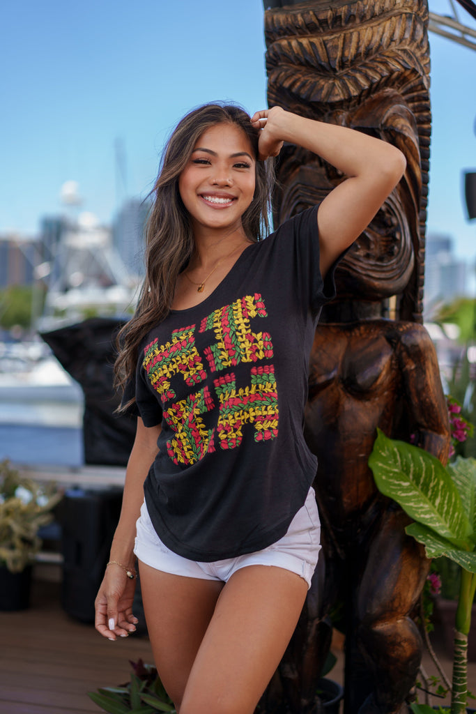WOMEN'S LEI LOGO RASTA TOP Shirts Hawaii's Finest 