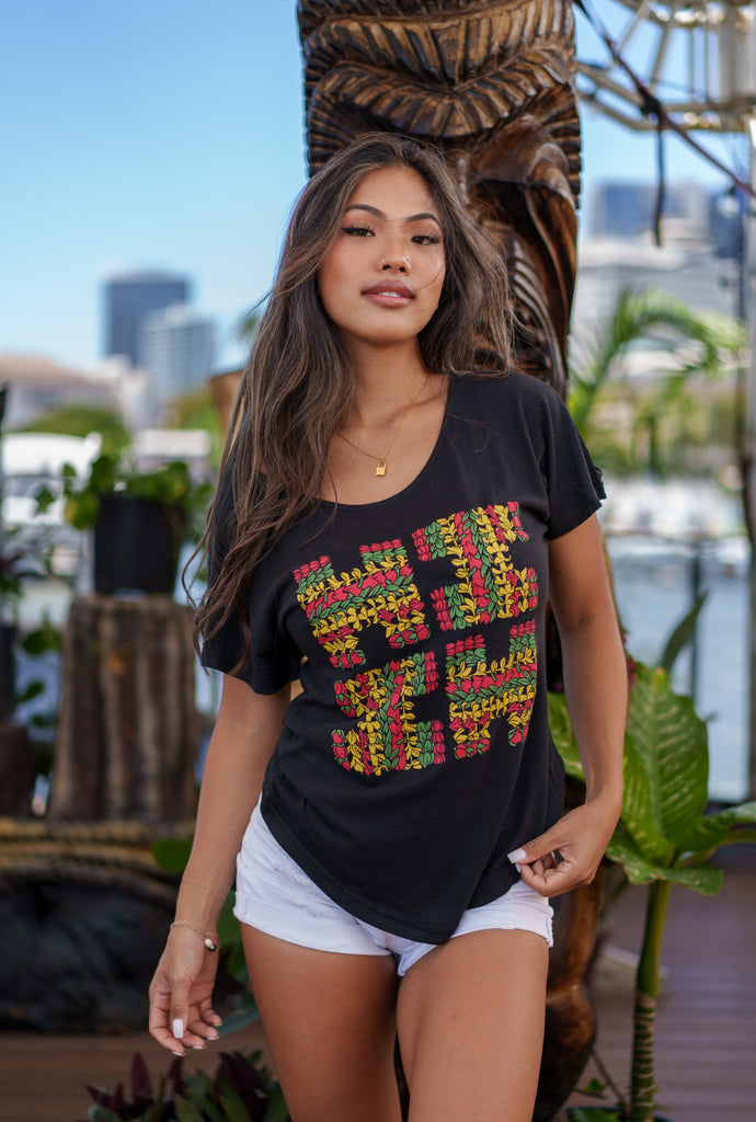 WOMEN'S LEI LOGO RASTA TOP Shirts Hawaii's Finest SMALL 