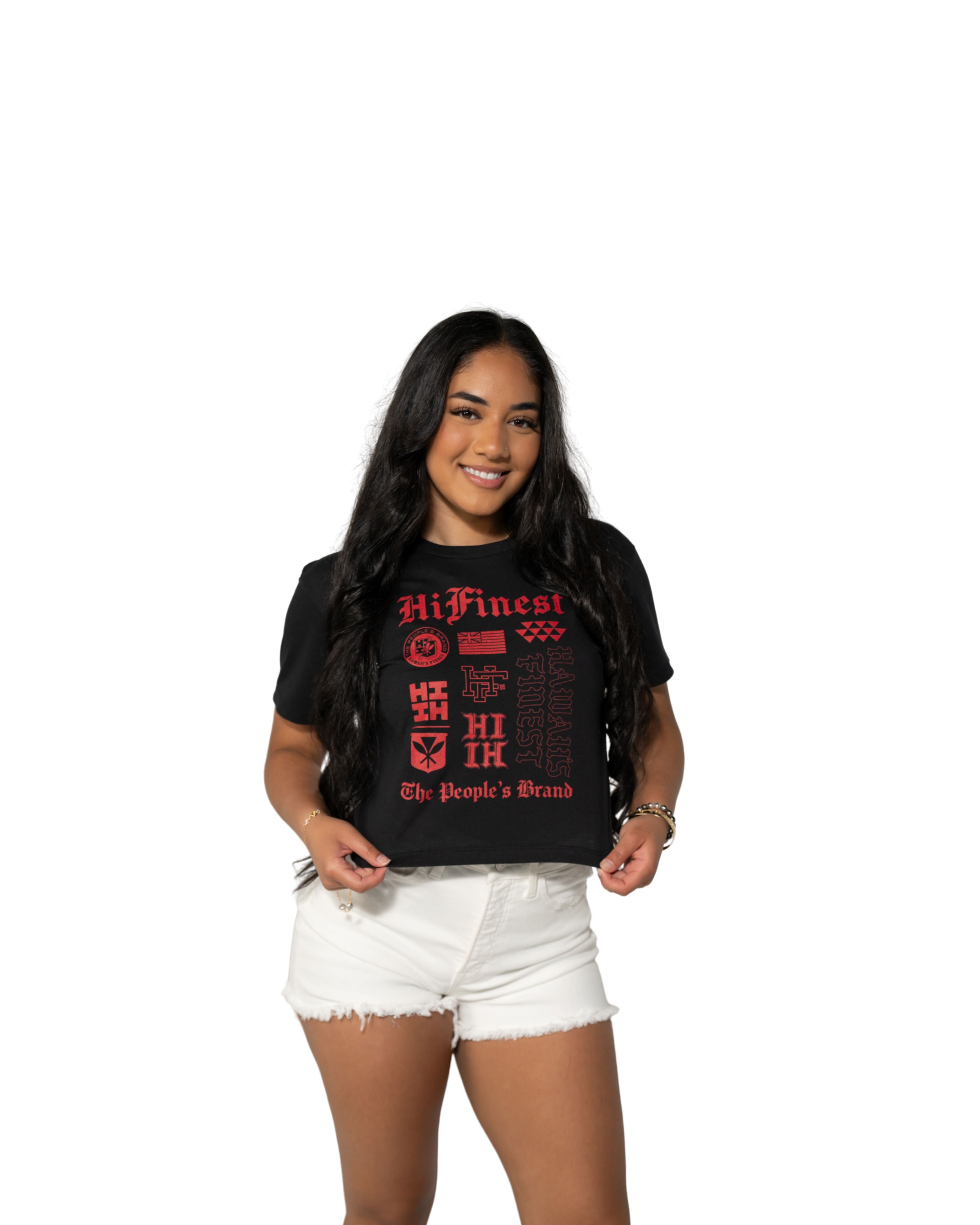 WOMEN'S LOGO COLLAGE RED TOP Shirts Hawaii's Finest SMALL 