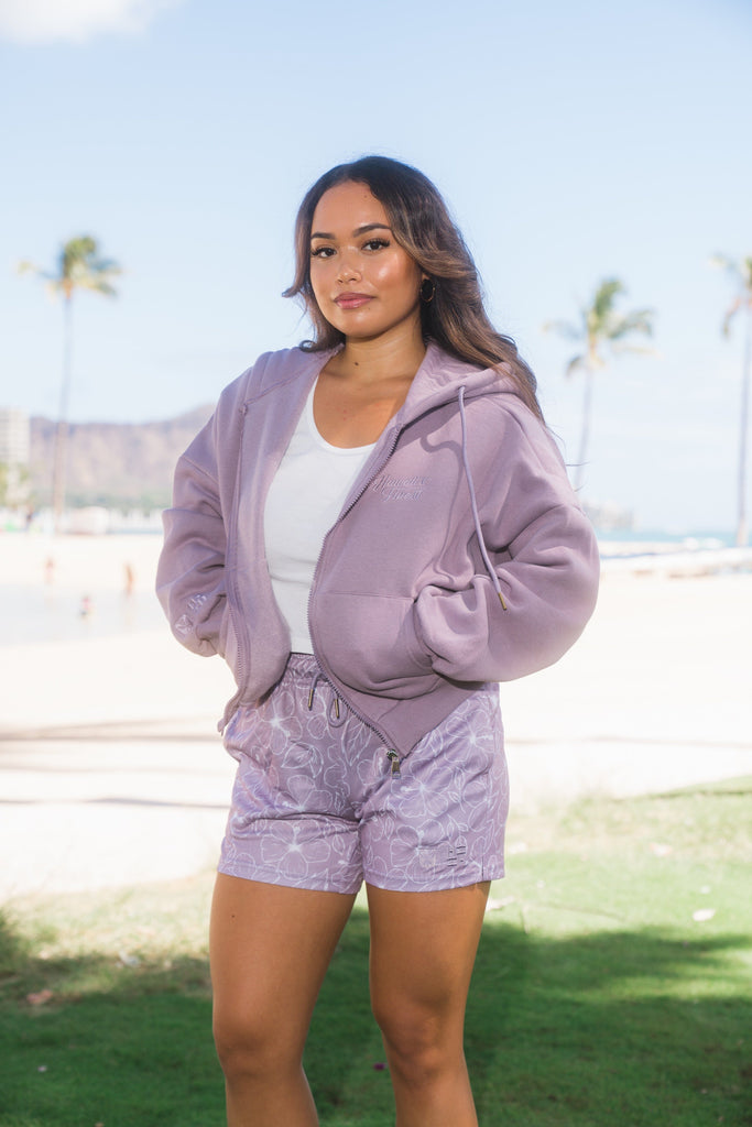 WOMEN'S MAUVE PURPLE HIBISCUS MESH SHORTS Shorts Hawaii's Finest X-SMALL 