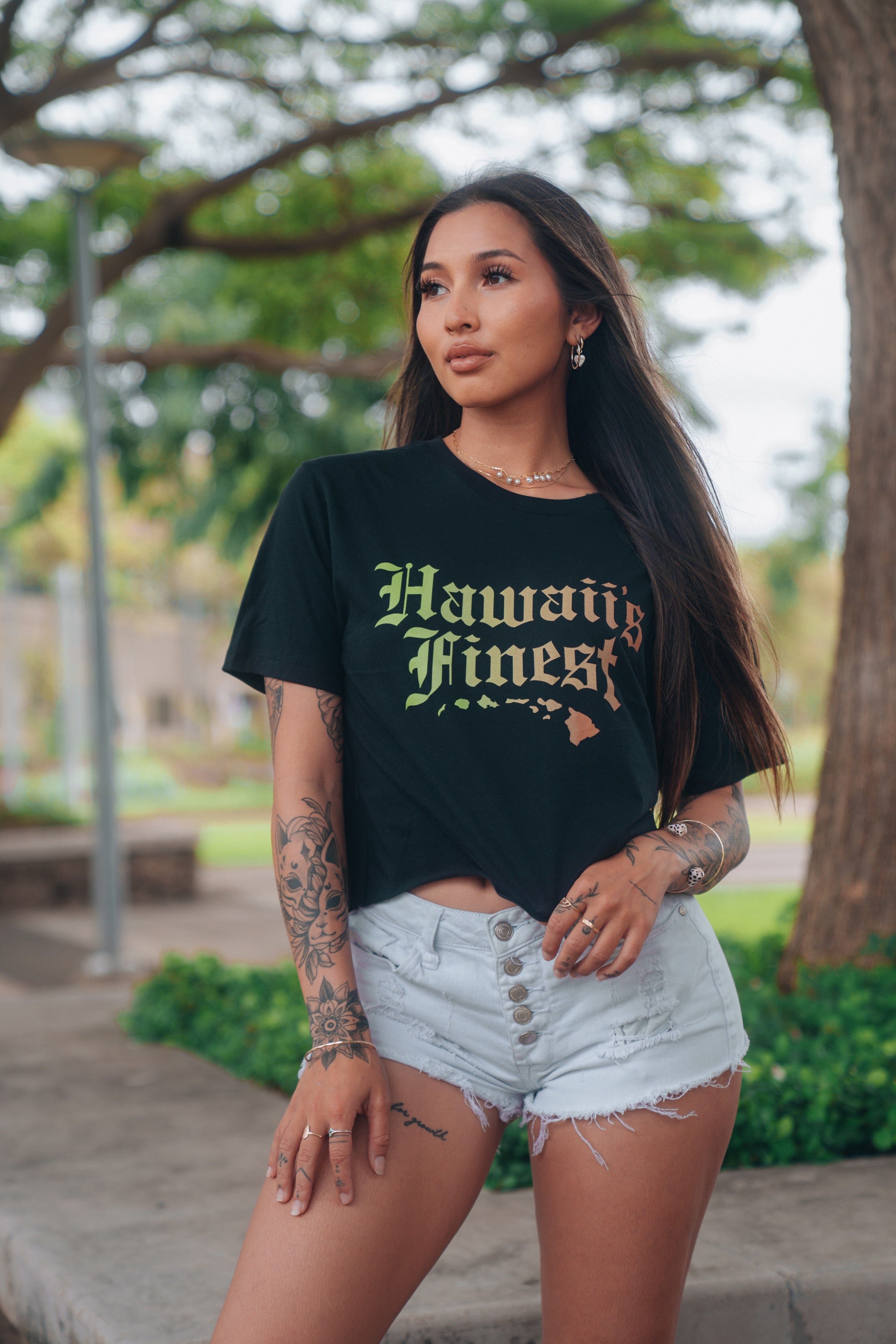 WOMEN'S OLD ENGLISH FADE CAMO TOP Shirts Hawaii's Finest SMALL 