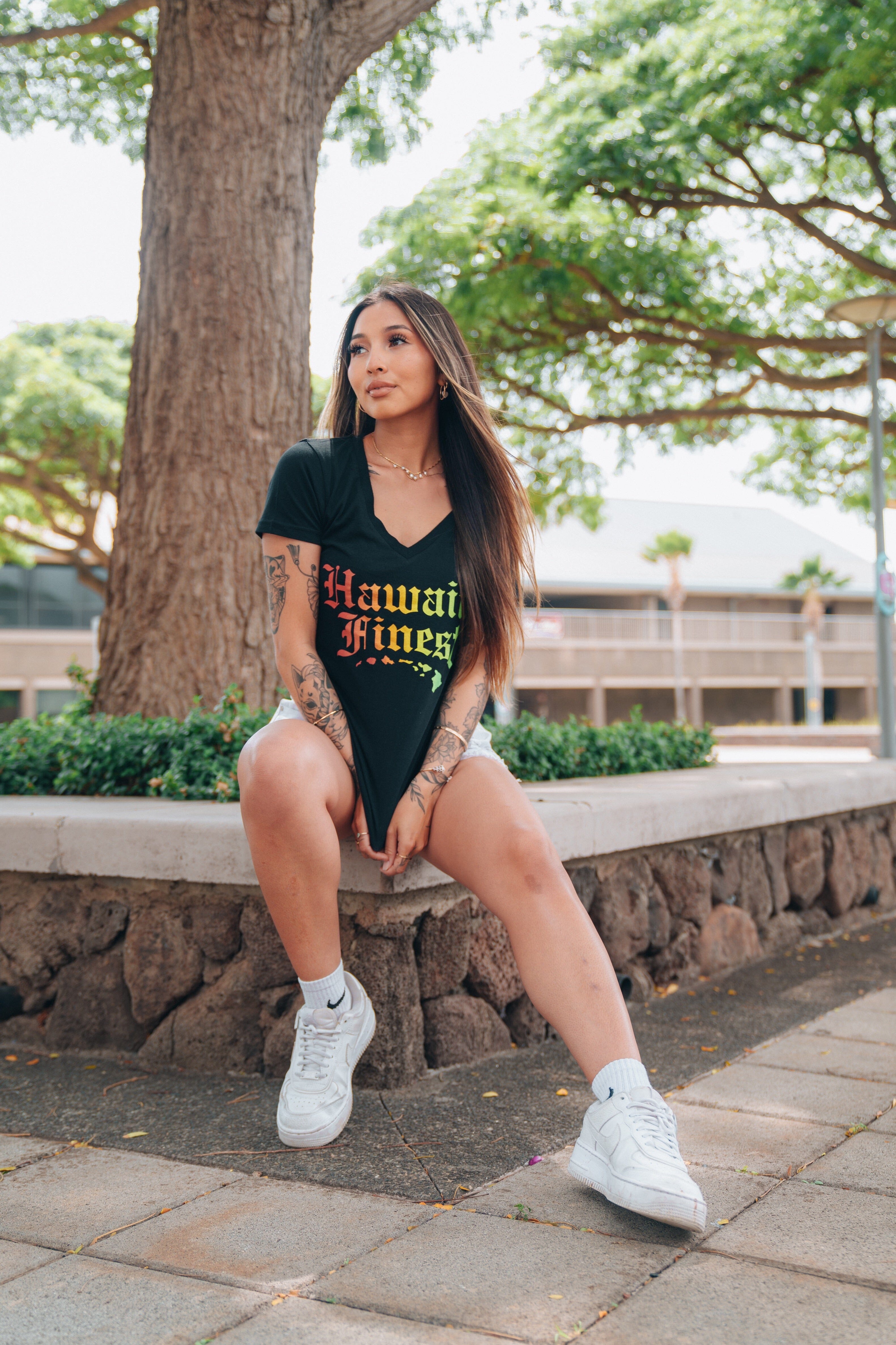 WOMEN'S OLD ENGLISH FADE RASTA TOP Shirts Hawaii's Finest 