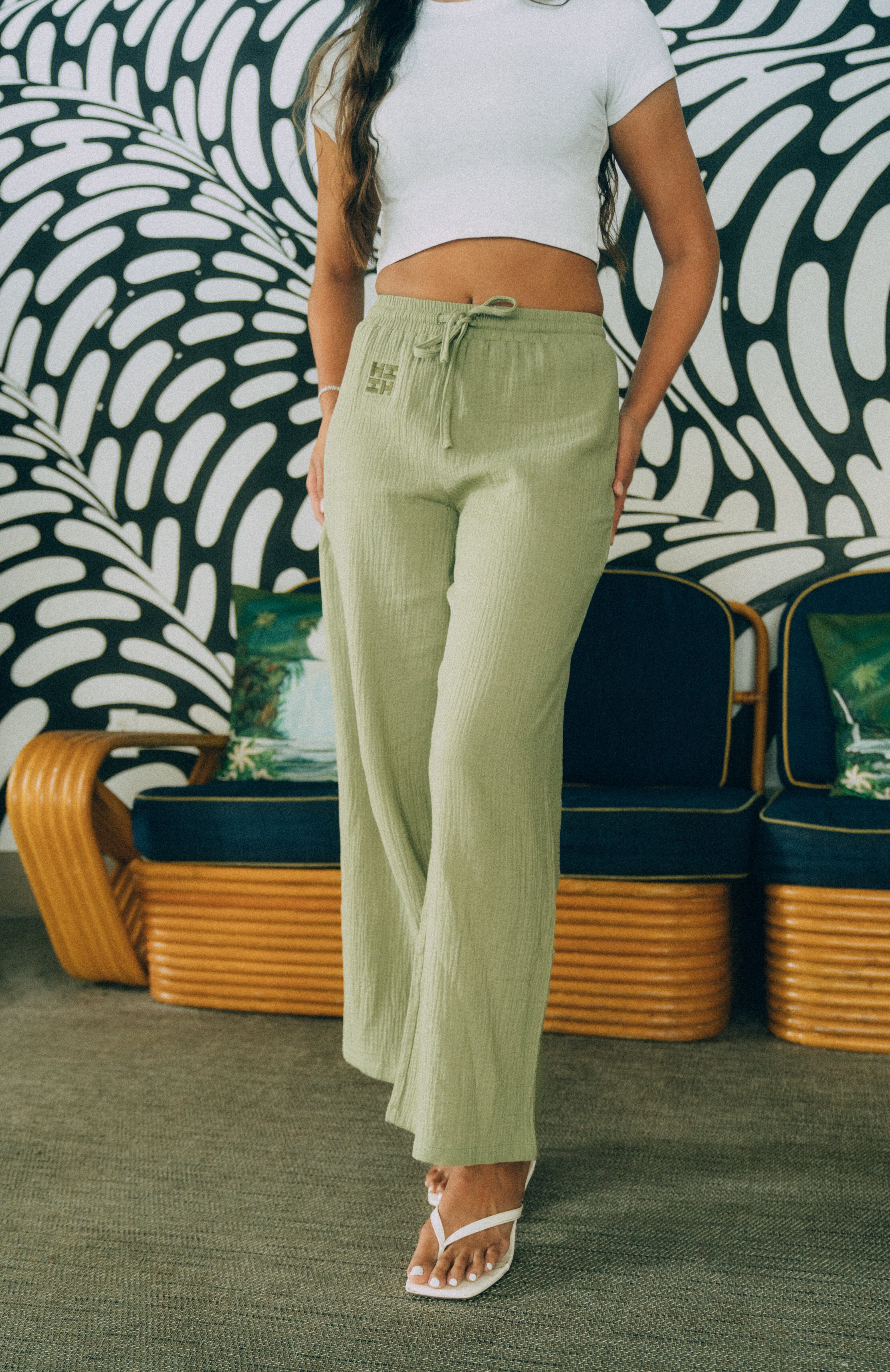 WOMEN'S OLIVE FLOWY PANTS Shirts Hawaii's Finest 