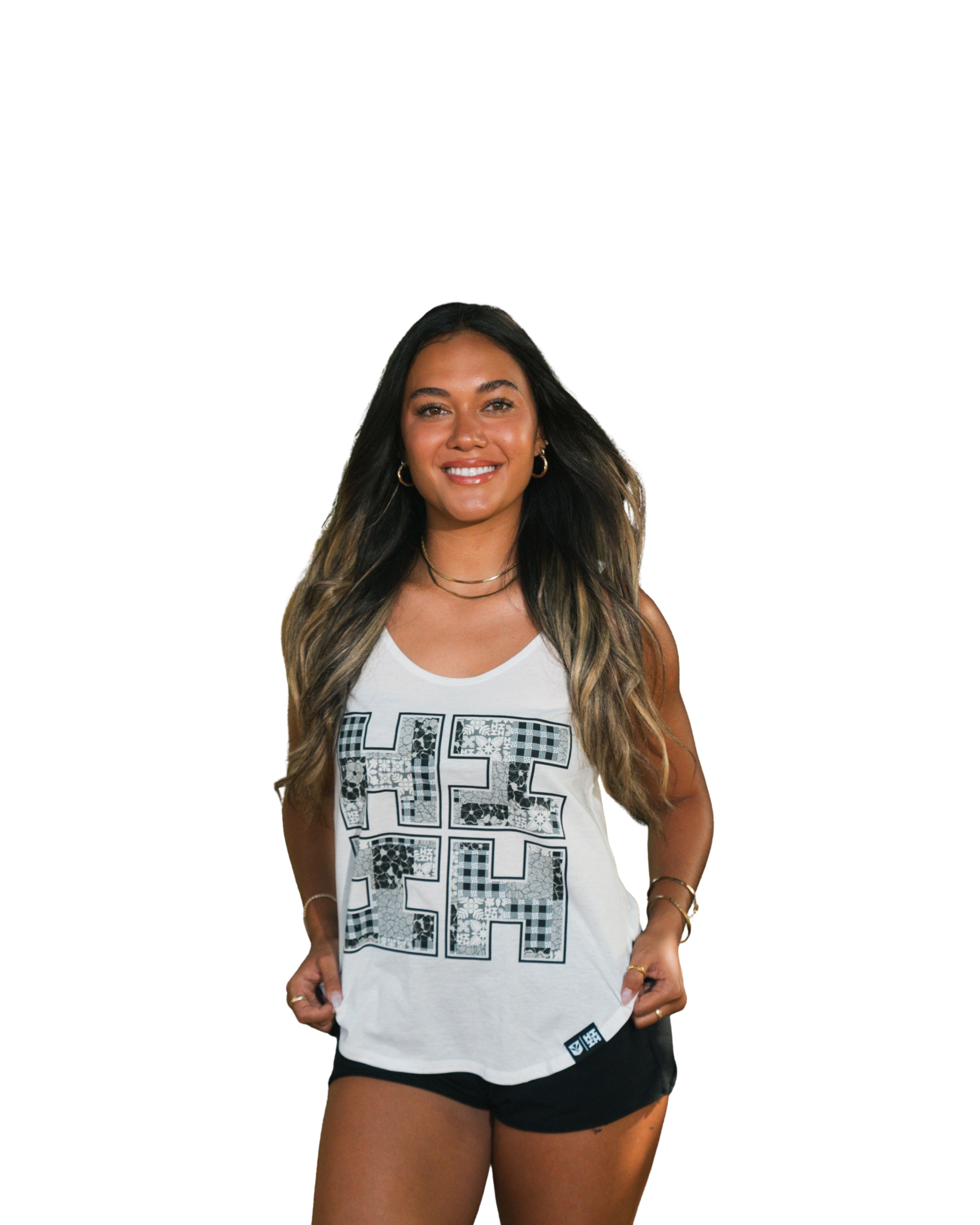 WOMEN'S PALAKA QUILT LOGO BW TOP Shirts Hawaii's Finest SMALL 