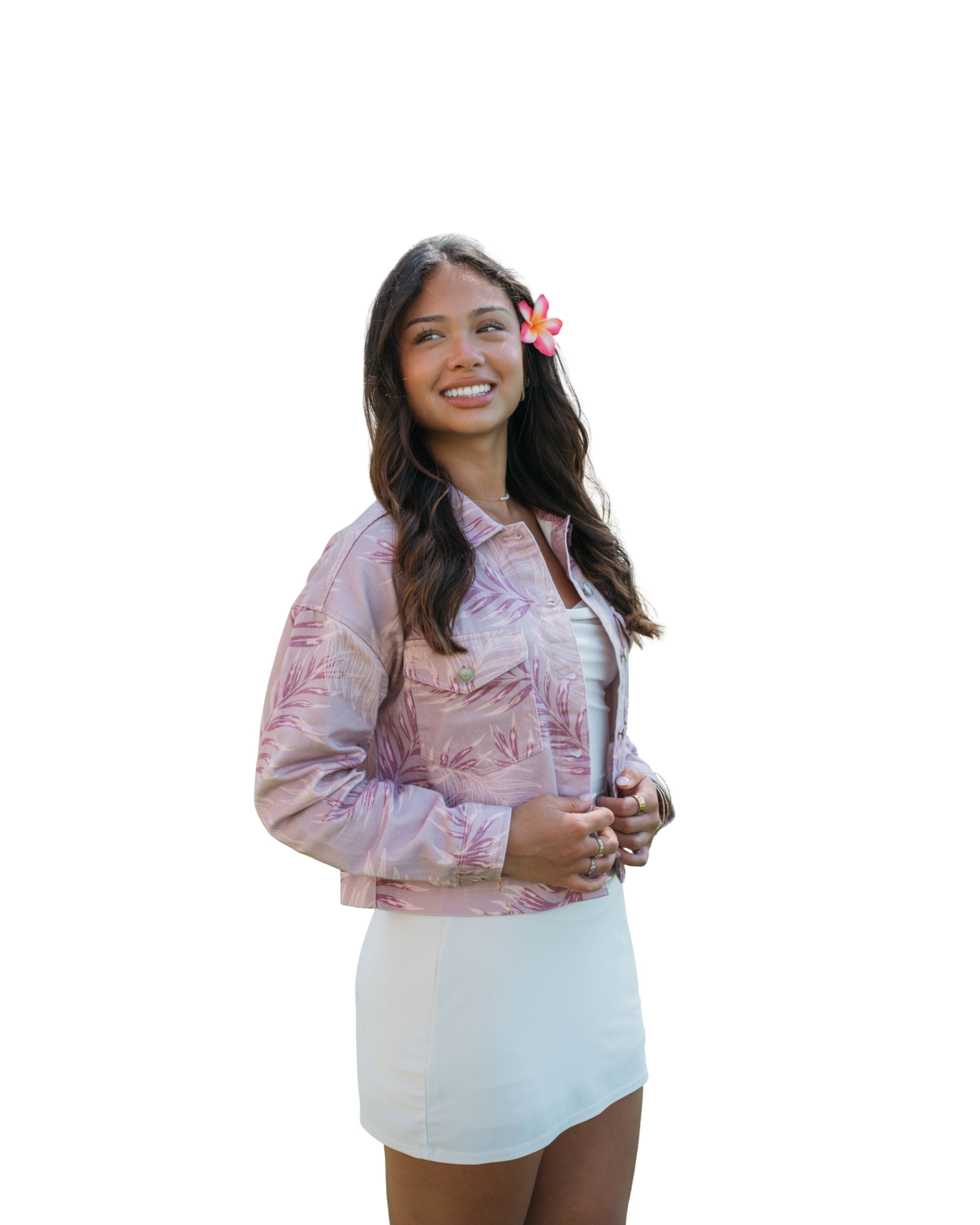 WOMEN'S PINK LEAVES DENIM JACKET Jacket Hawaii's Finest X-SMALL 