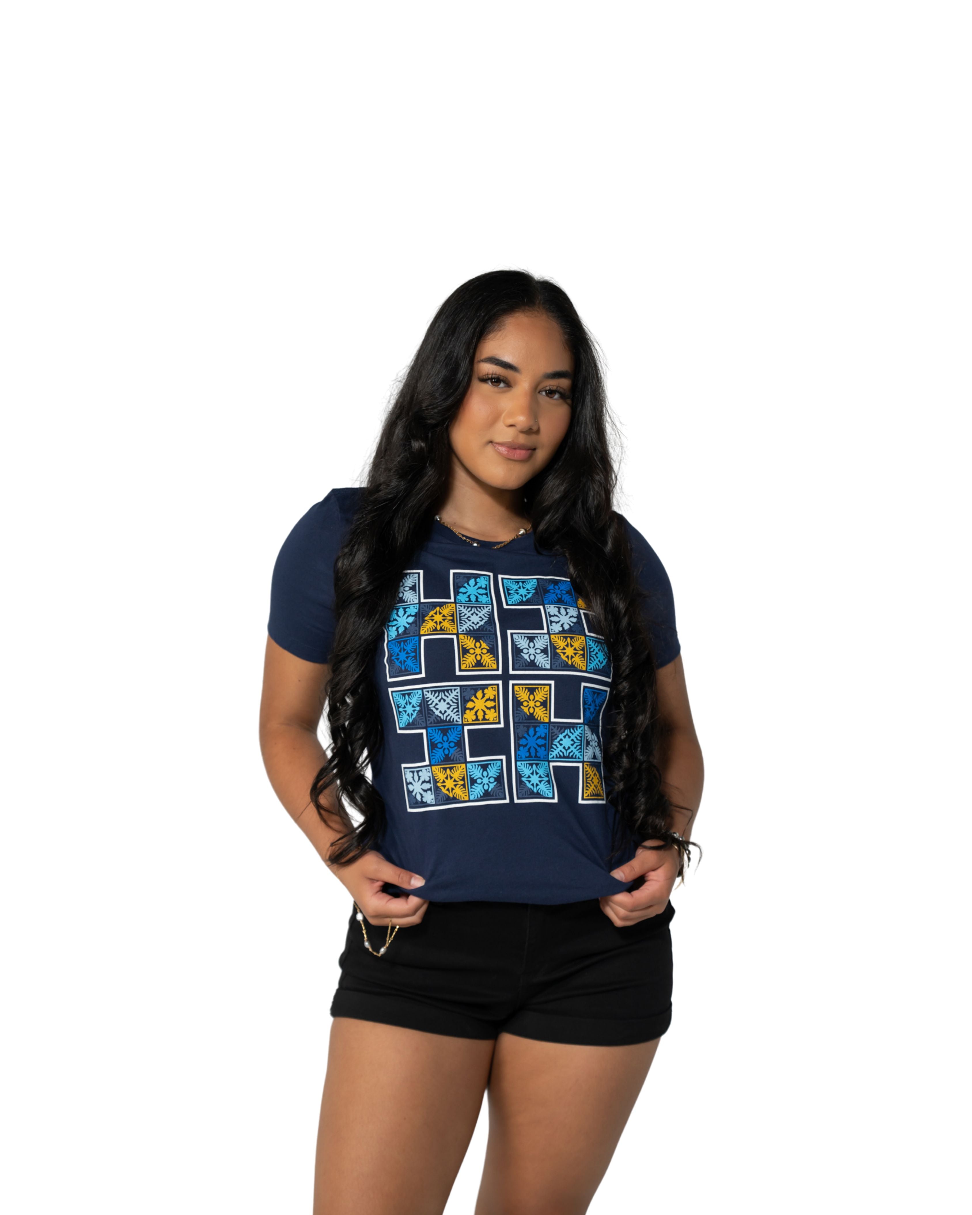 WOMEN'S QUILT LOGO NAVY TOP Shirts Hawaii's Finest SMALL 