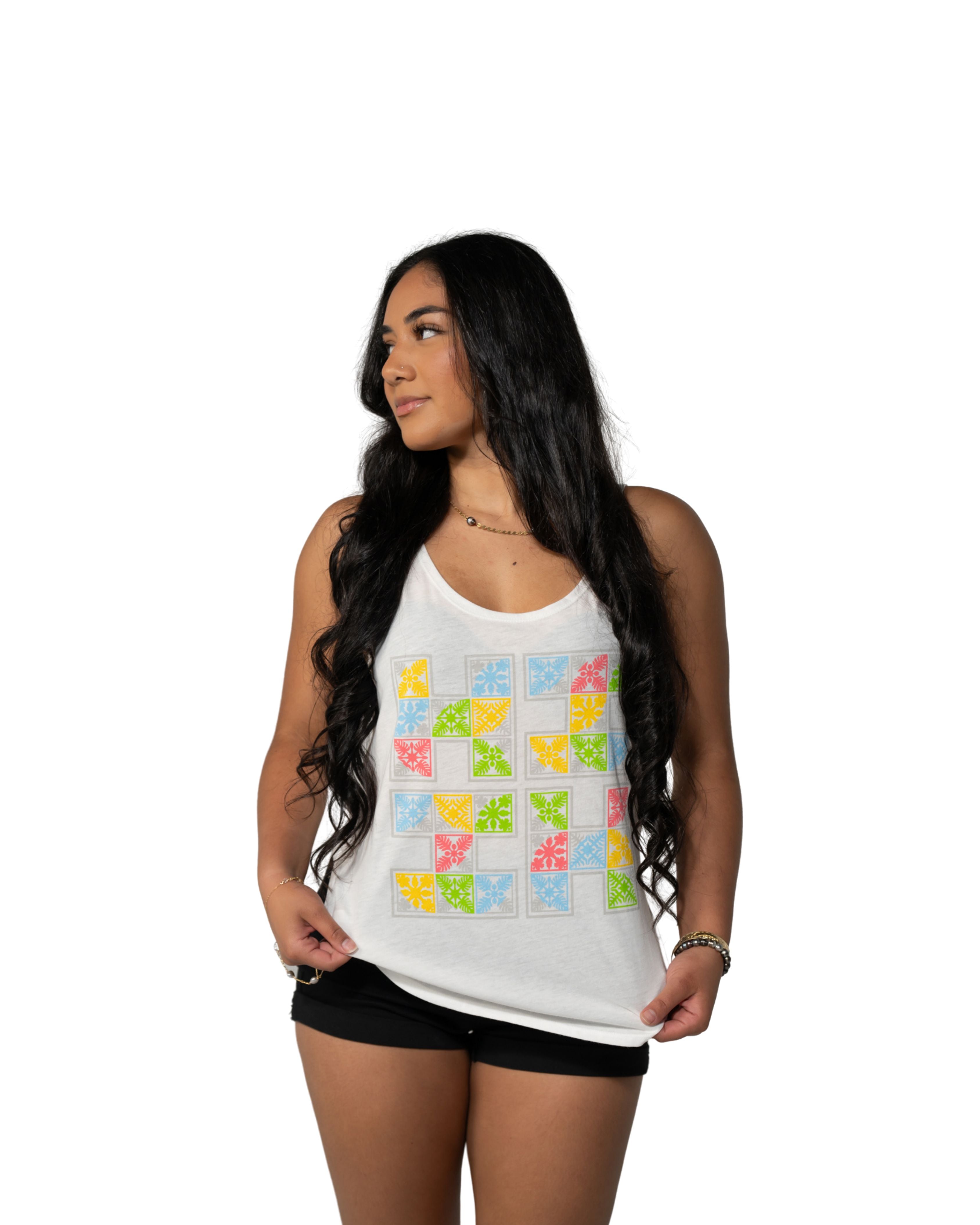 WOMEN'S QUILT LOGO WHITE TOP Shirts Hawaii's Finest SMALL 