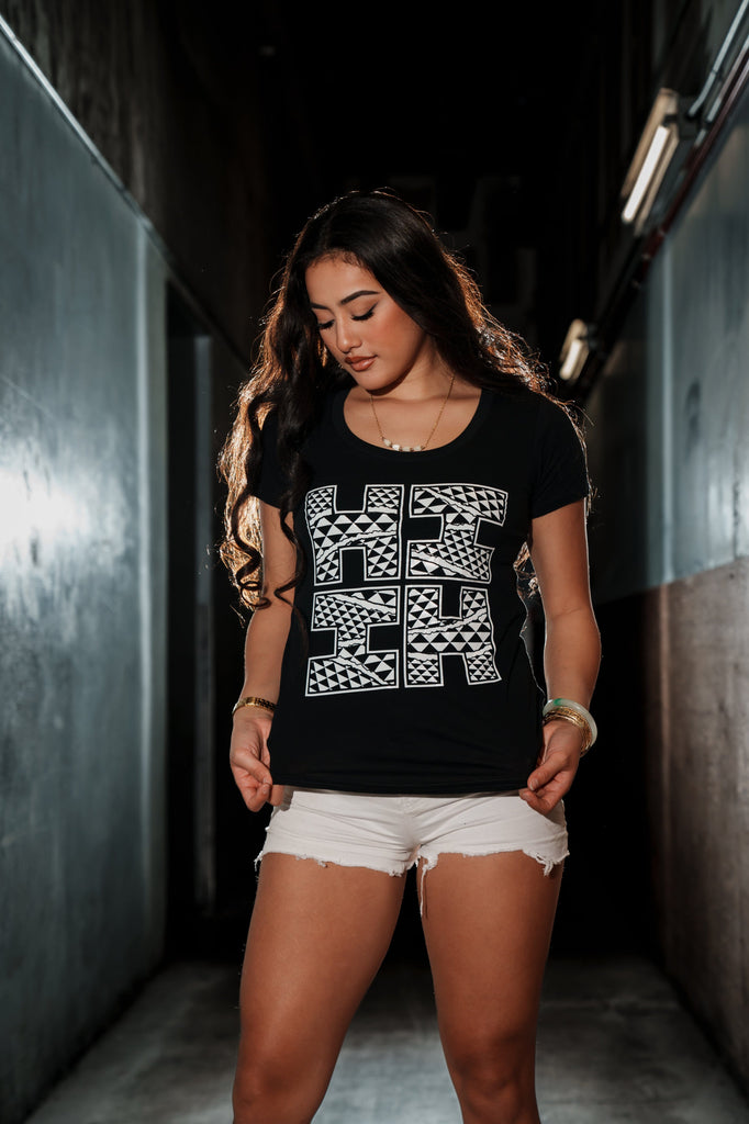 WOMEN'S RIPPED TRIBAL BW TOP Shirts Hawaii's Finest SMALL 
