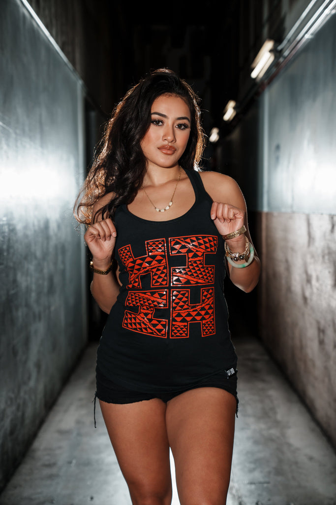 WOMEN'S RIPPED TRIBAL RED TOP Shirts Hawaii's Finest SMALL 
