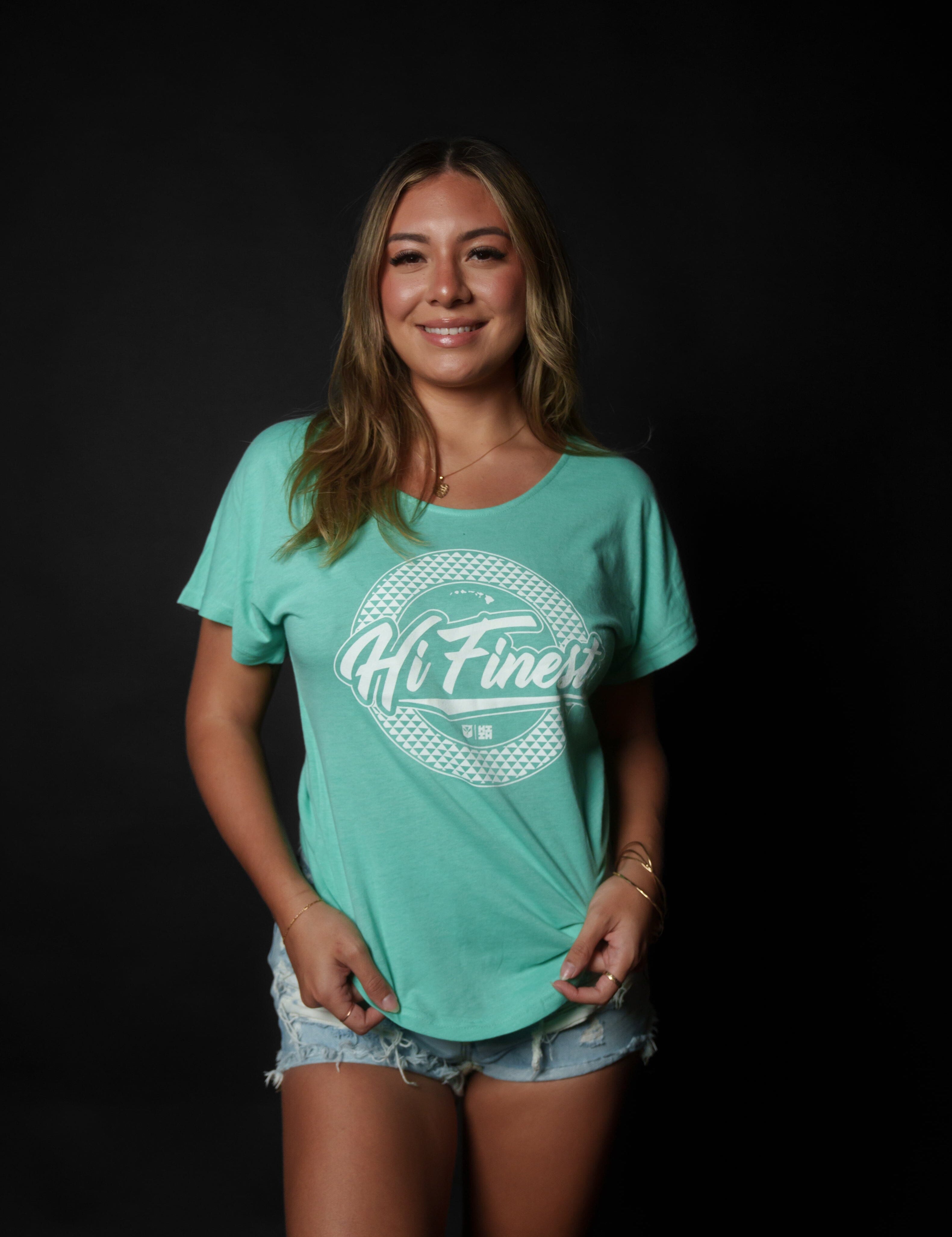 WOMEN'S SCRIPT CIRCLE MINT TOP Shirts Hawaii's Finest SMALL 