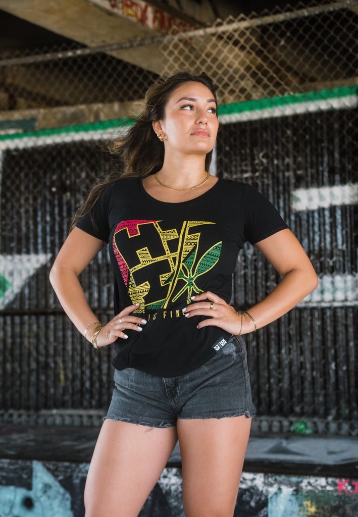 WOMEN'S SPLIT BLOCK TRIBAL RASTA TOP Shirts Hawaii's Finest SMALL 