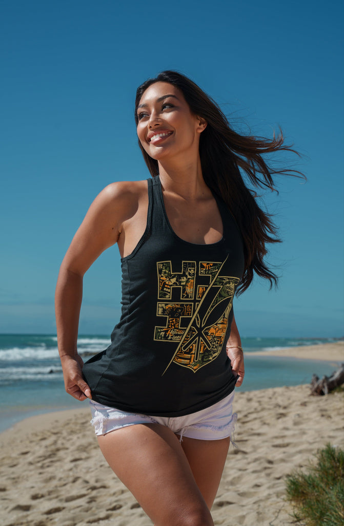 WOMEN'S SPLIT CAMO BOMB ORANGE TOP Shirts Hawaii's Finest 