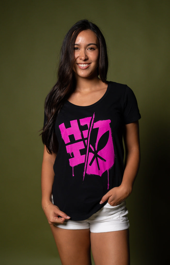 WOMEN'S SPRAY SPLIT PINK TOP Shirts Hawaii's Finest 