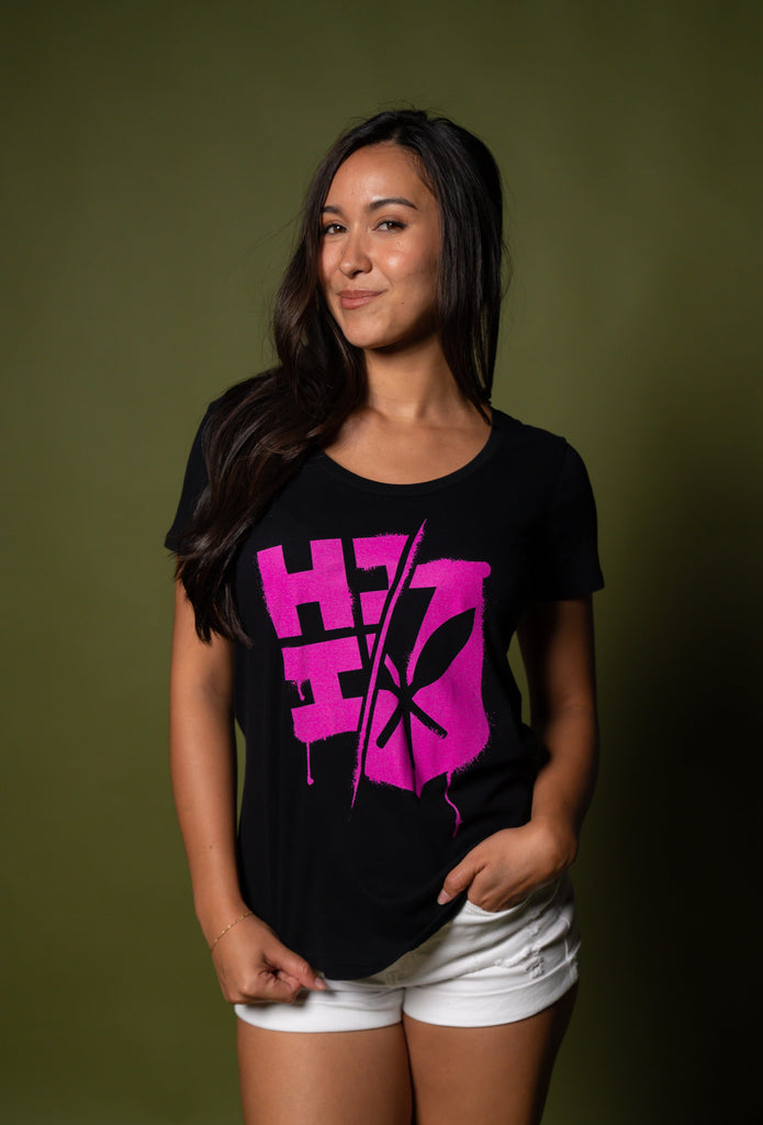 WOMEN'S SPRAY SPLIT PINK TOP Shirts Hawaii's Finest SMALL 