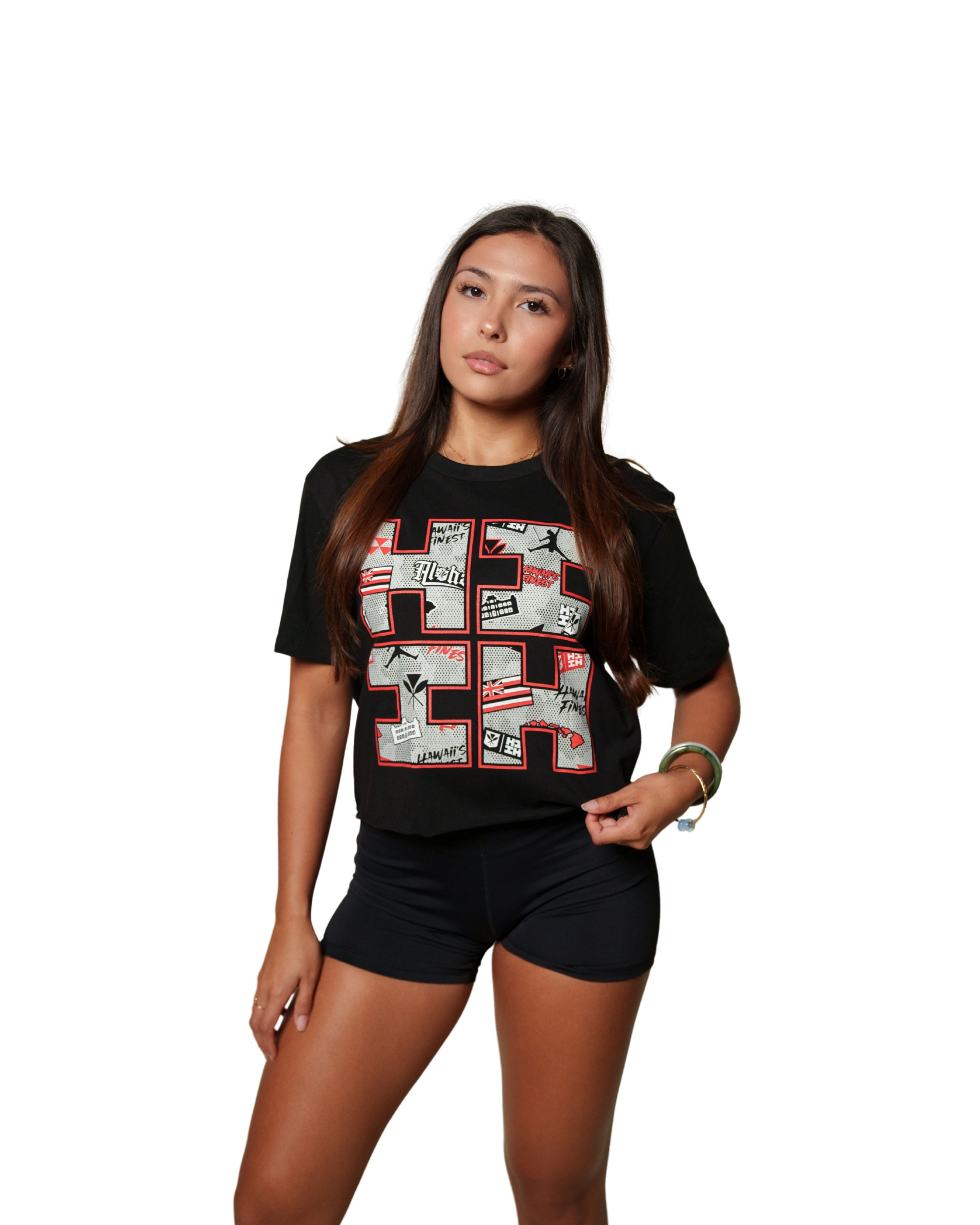 WOMEN'S STREET COLLAGE LOGO RED TOP Shirts Hawaii's Finest 