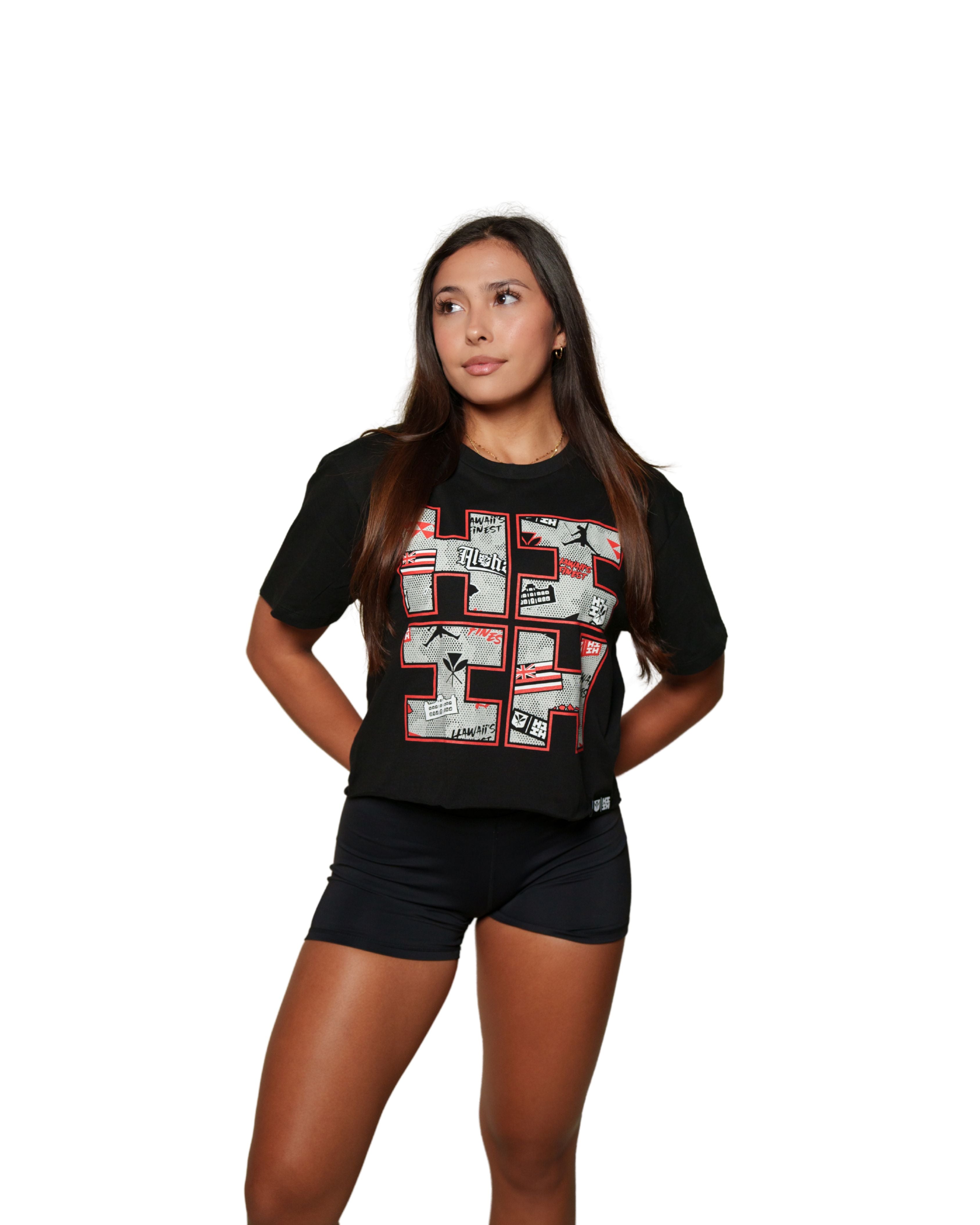 WOMEN'S STREET COLLAGE LOGO RED TOP Shirts Hawaii's Finest SMALL 