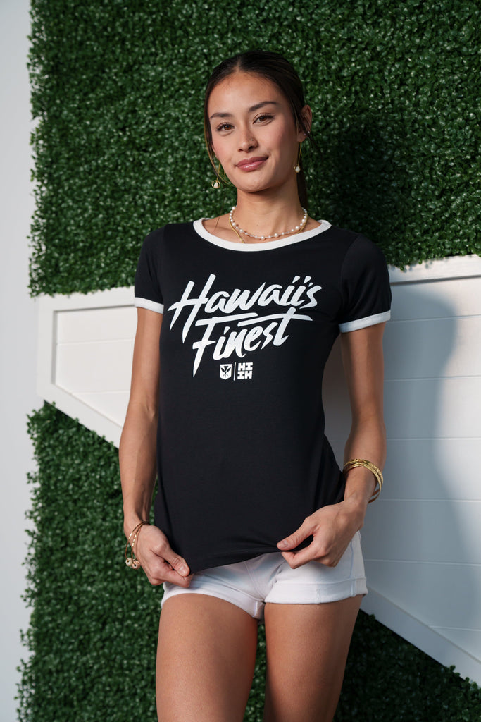 WOMEN'S STREET SCRIPT BW TOP Shirts Hawaii's Finest SMALL 