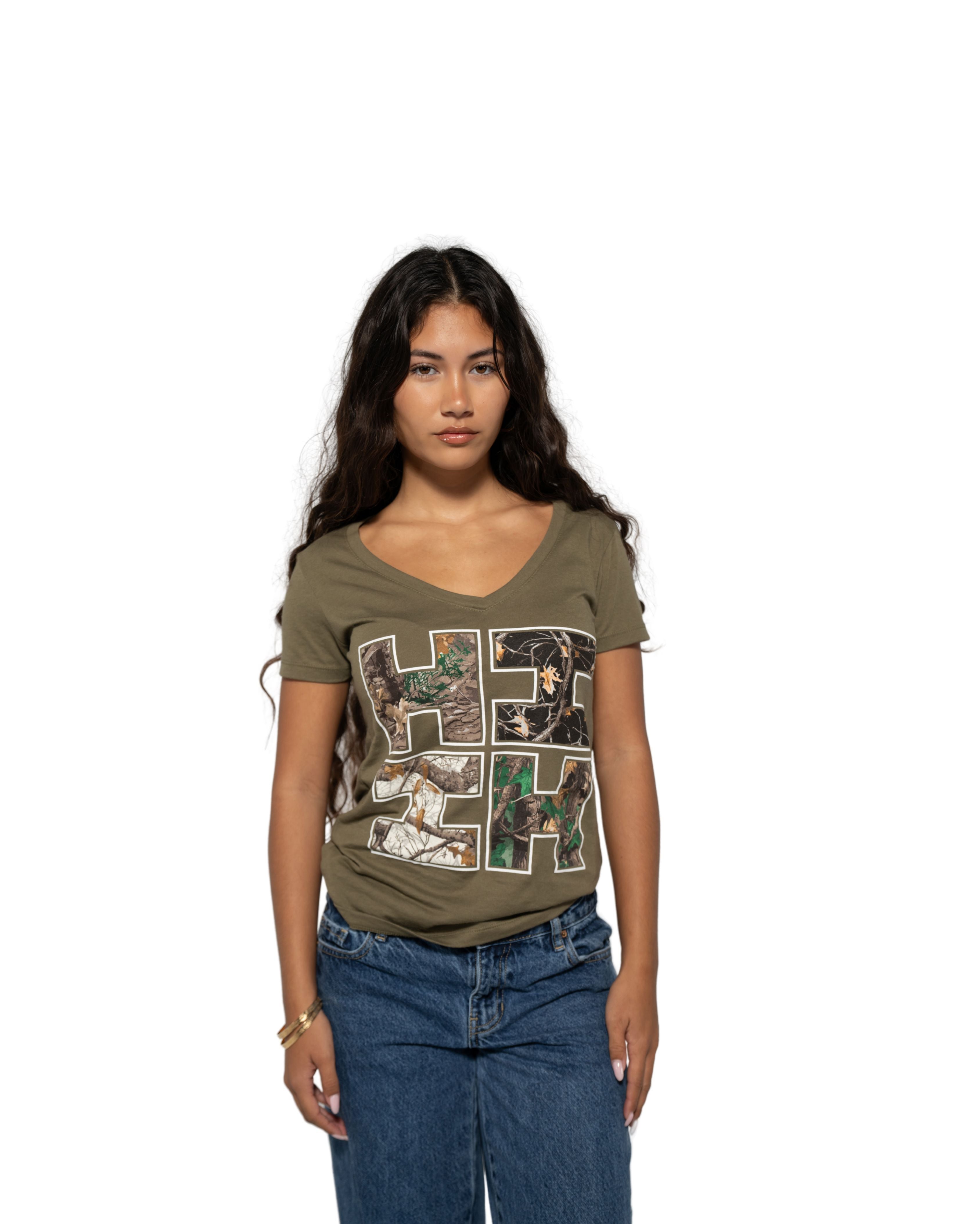 WOMEN'S TREE CAMO MIX MILITARY TOP Shirts Hawaii's Finest SMALL 