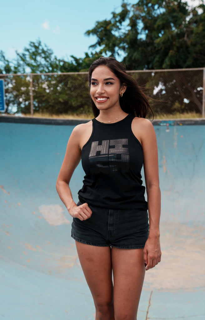 WOMEN'S TRIBAL ALL BLACK TOP Shirts Hawaii's Finest 