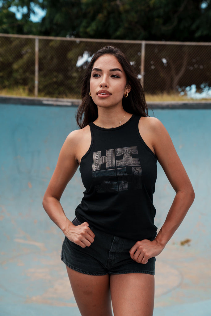 WOMEN'S TRIBAL ALL BLACK TOP Shirts Hawaii's Finest SMALL 