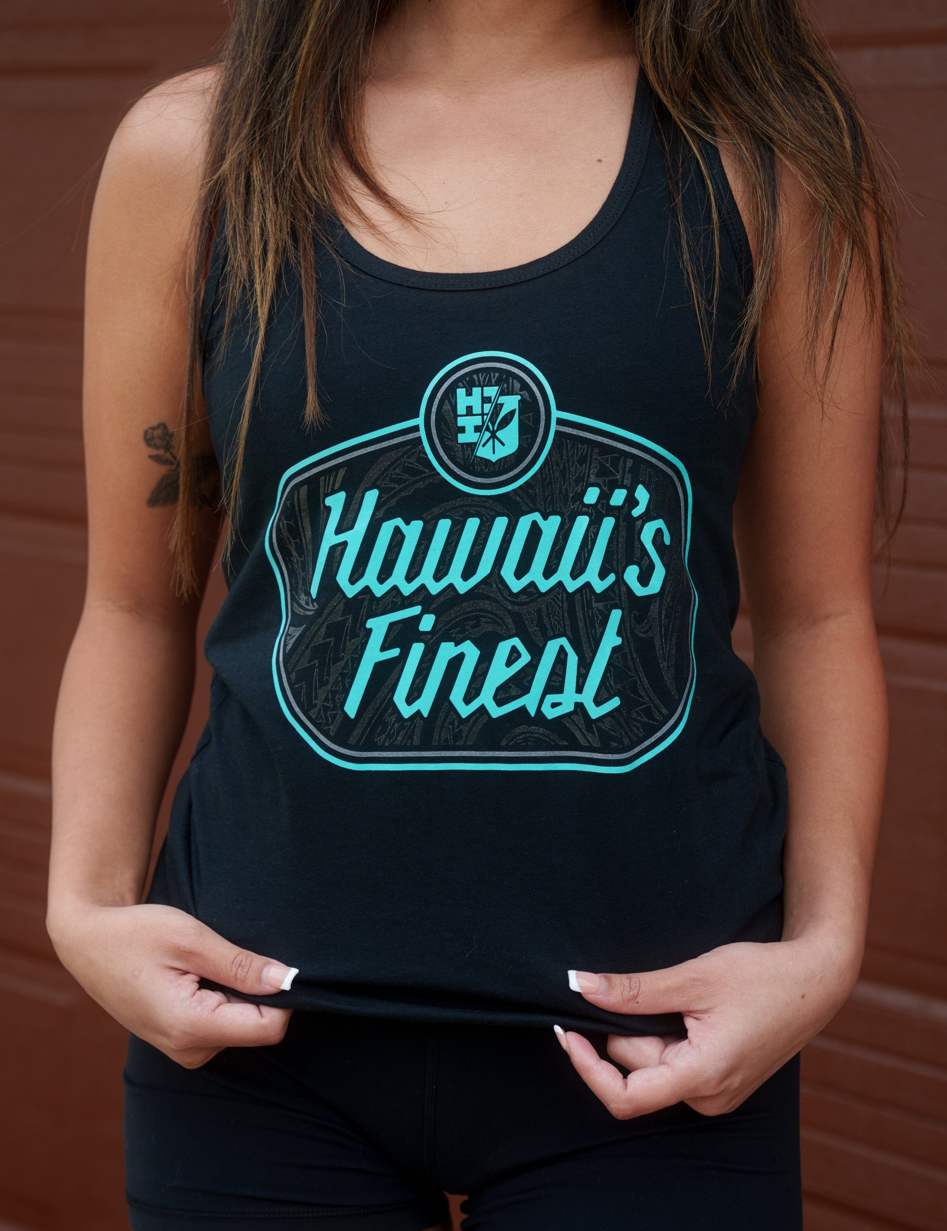 WOMEN'S TRIBAL SIGN TEAL TOP Shirts Hawaii's Finest 