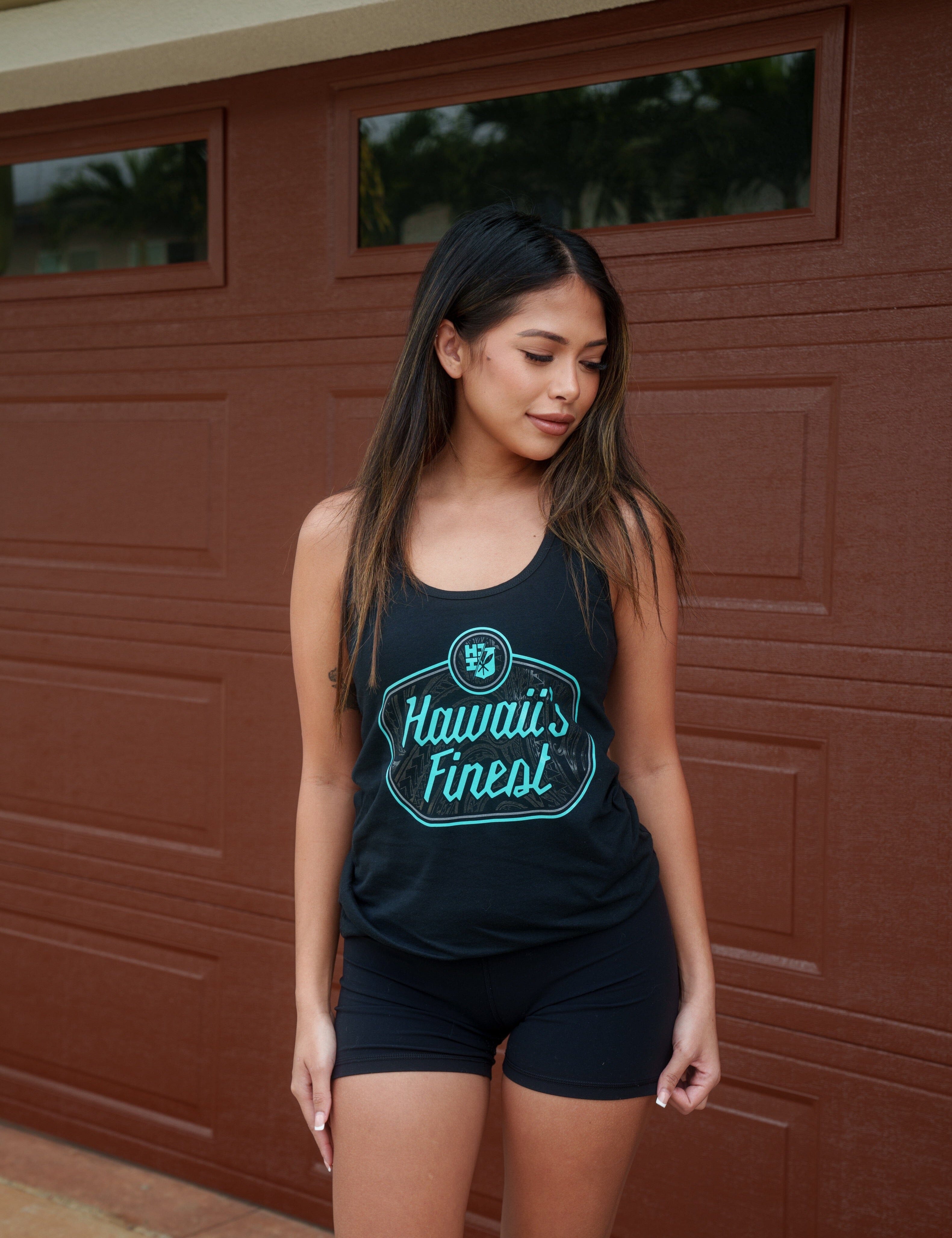 WOMEN'S TRIBAL SIGN TEAL TOP Shirts Hawaii's Finest SMALL 