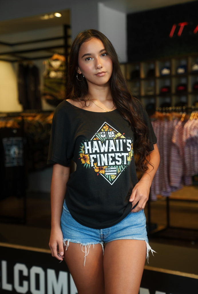 WOMEN'S TROPICAL CREST ORANGE TOP Shirts Hawaii's Finest 