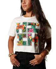 WOMEN'S TROPICAL LOGO WHITE TOP Shirts Hawaii's Finest 