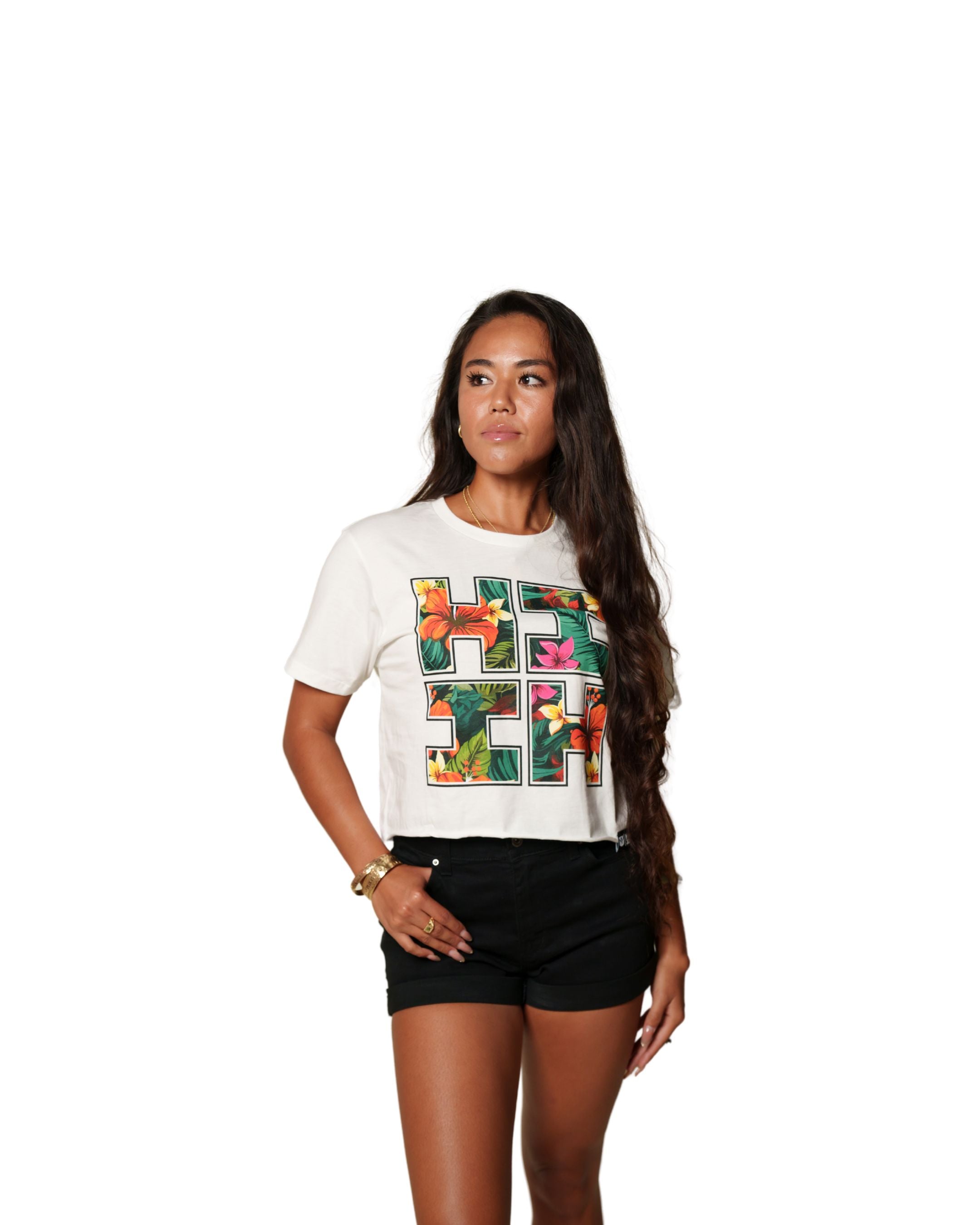 WOMEN'S TROPICAL LOGO WHITE TOP Shirts Hawaii's Finest SMALL 