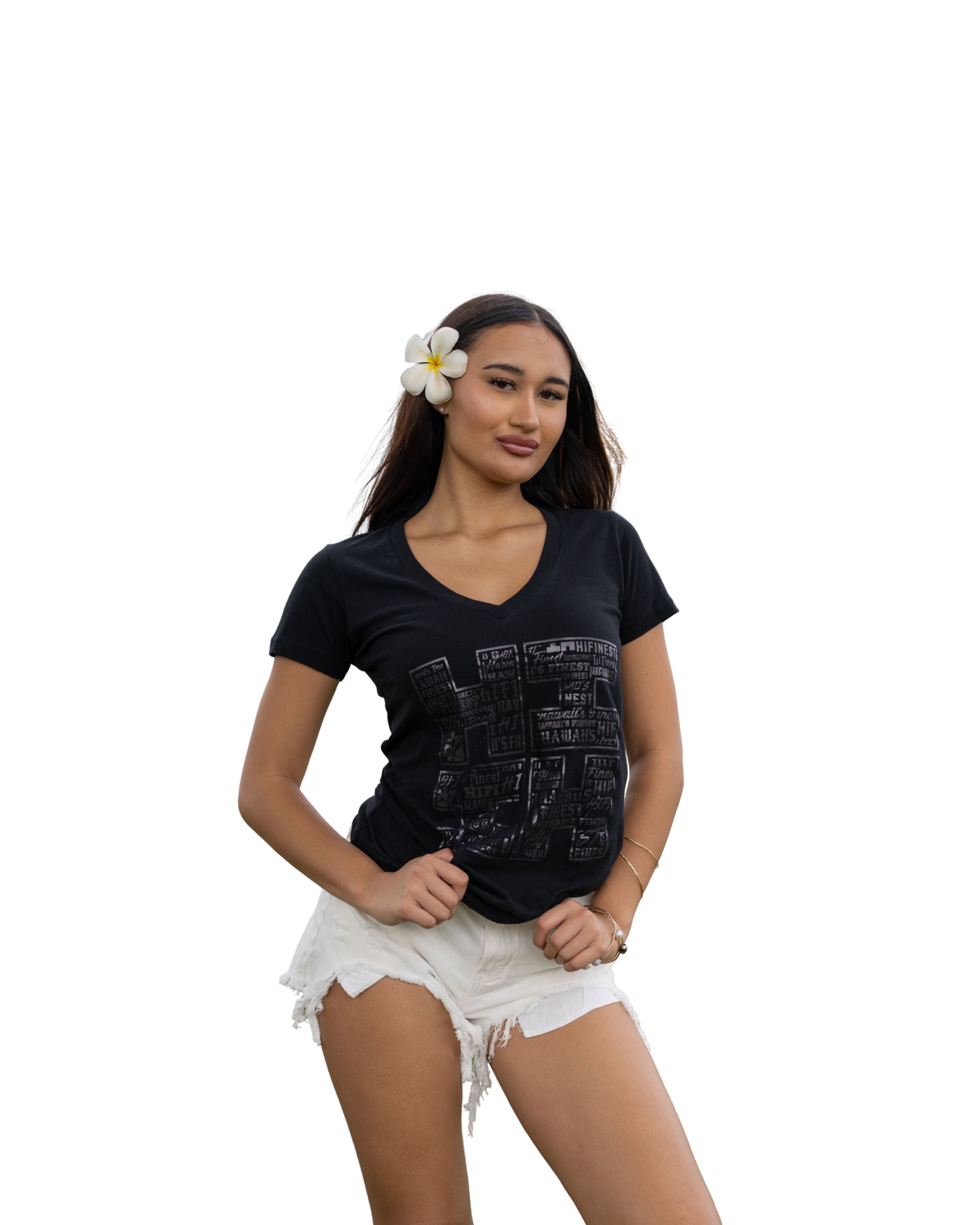WOMEN'S TYPE LOGO BLACK TOP Shirts Hawaii's Finest SMALL 