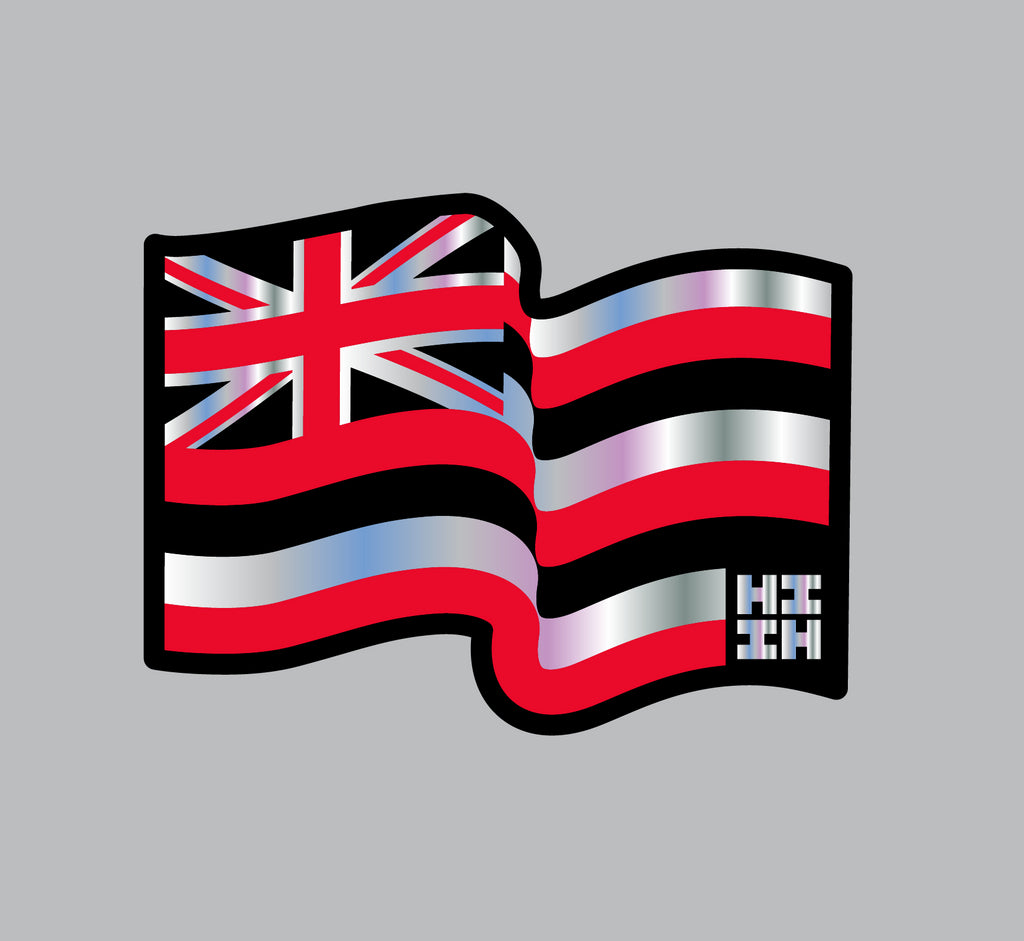 FULL COLOR STICKER - RED WAVY FLAG (HOLOGRAPHIC) Utility Hawaii's Finest 