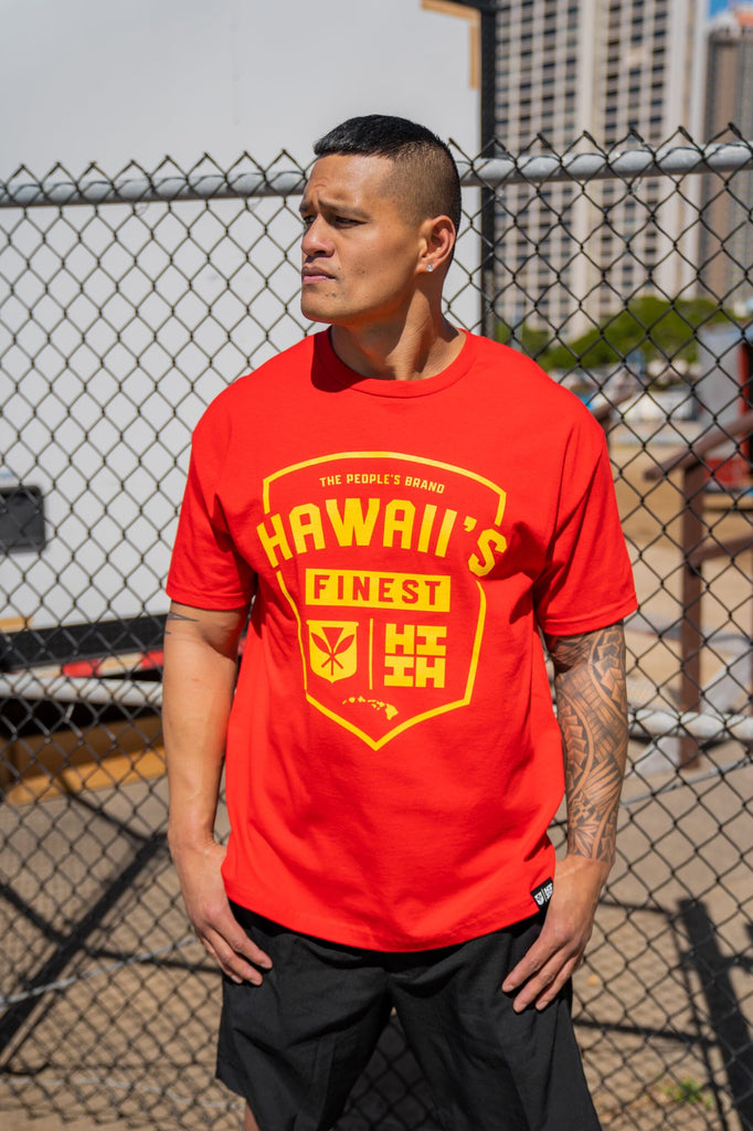 HIFI SHIELD RED T-SHIRT Shirts Hawaii's Finest MEDIUM 