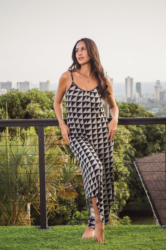 KAULIKE WOMEN'S BLACK & WHITE CAMI JUMPSUIT Shirts Hawaii's Finest 