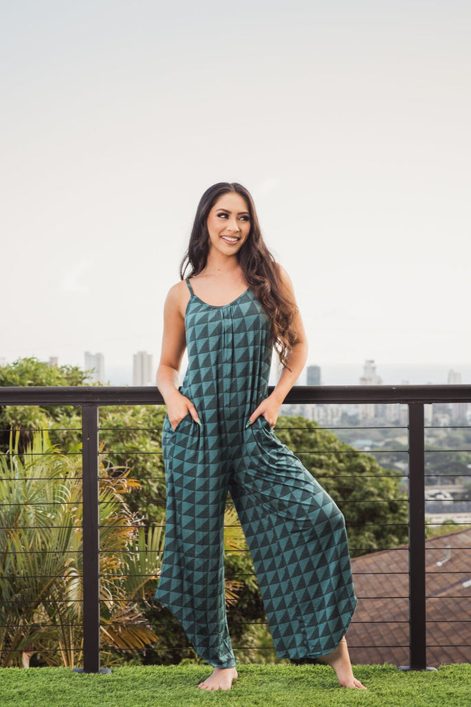KAULIKE WOMEN'S GREEN CAMI JUMPSUIT Shirts Hawaii's Finest 