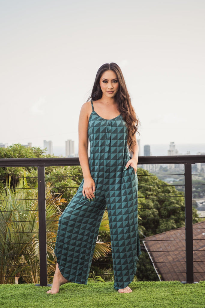 KAULIKE WOMEN'S GREEN CAMI JUMPSUIT Shirts Hawaii's Finest X-SMALL 