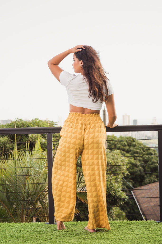 KAULIKE WOMEN'S YELLOW PALAZZO PANTS Shirts Hawaii's Finest 