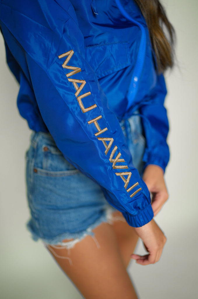 MAU BLUE & GOLD WOMEN'S CROP WINDBREAKER Jacket Mau Hawaii 