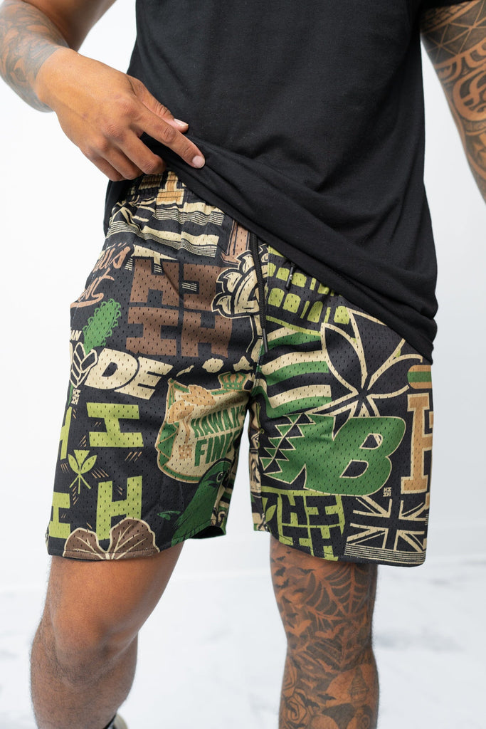 MILITARY STICKER BOMB MESH SHORTS Shorts Hawaii's Finest 