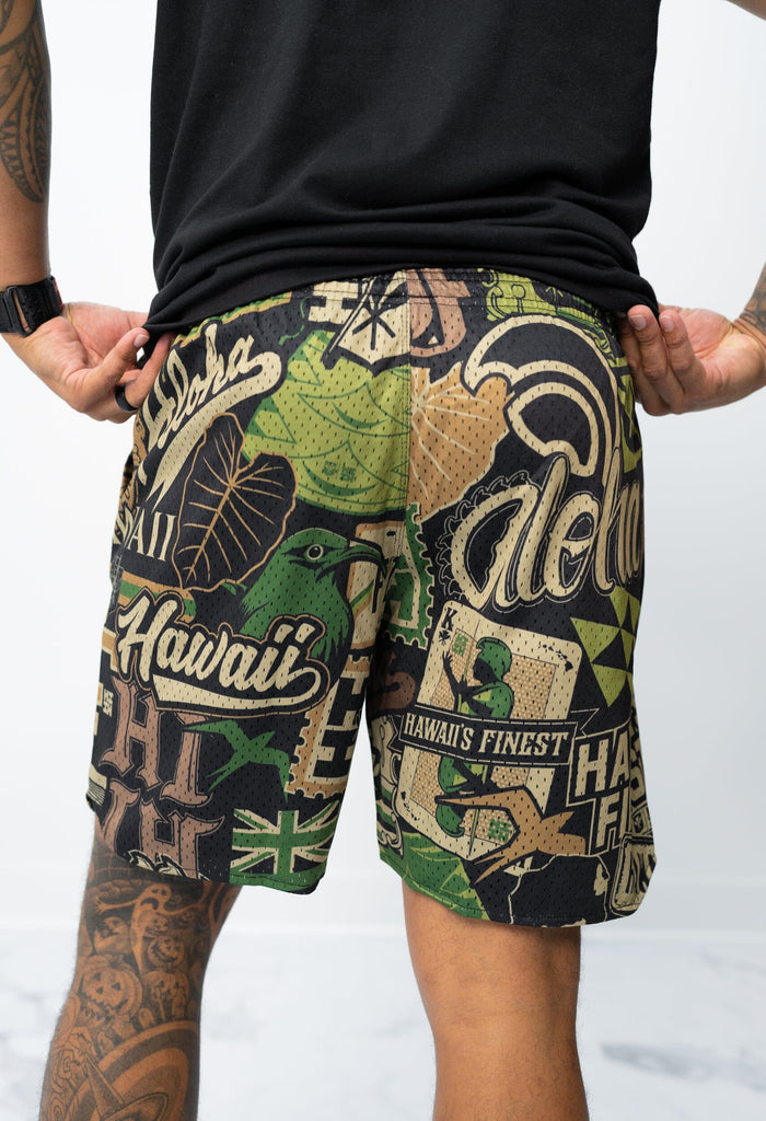 MILITARY STICKER BOMB MESH SHORTS Shorts Hawaii's Finest 