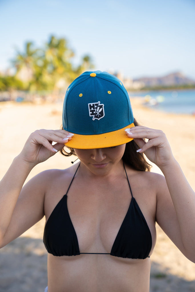 NAVY BLUE & YELLOW SPLIT LOGO HAT Hat Hawaii's Finest 