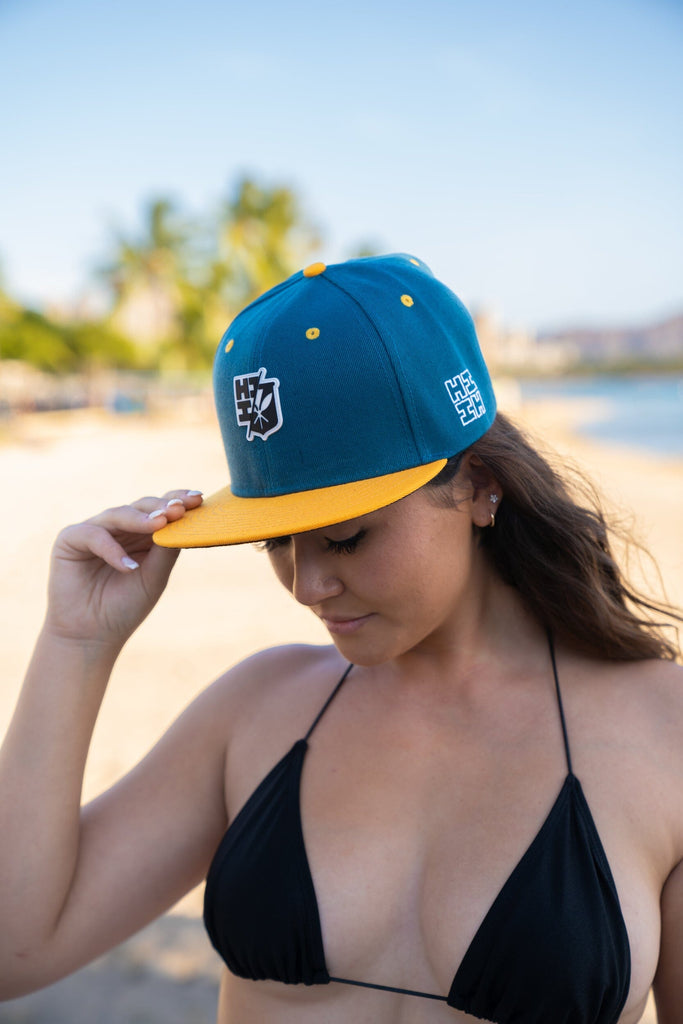 NAVY BLUE & YELLOW SPLIT LOGO HAT Hat Hawaii's Finest 