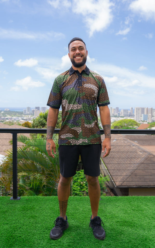 OLIVE HIFI LOGO CAMO GOLF SHIRT Polo Hawaii's Finest 