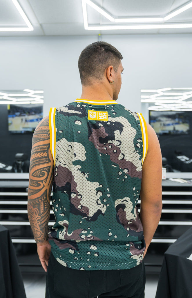 OLIVE & YELLOW COMBAT CAMO BASKETBALL JERSEY Jersey Hawaii's Finest 